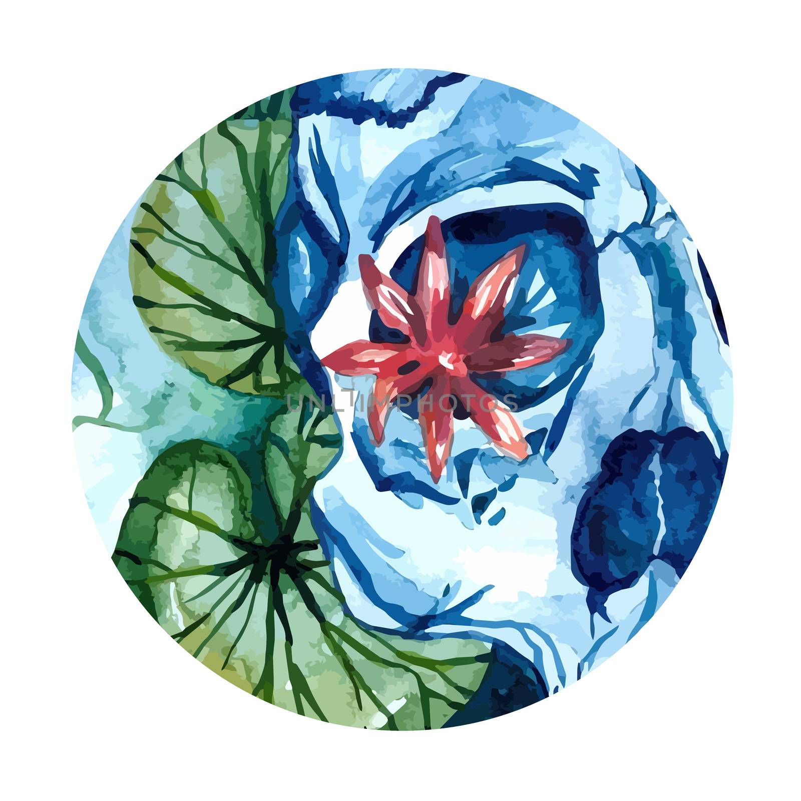 Vector aquarelle skull with lotus in the river