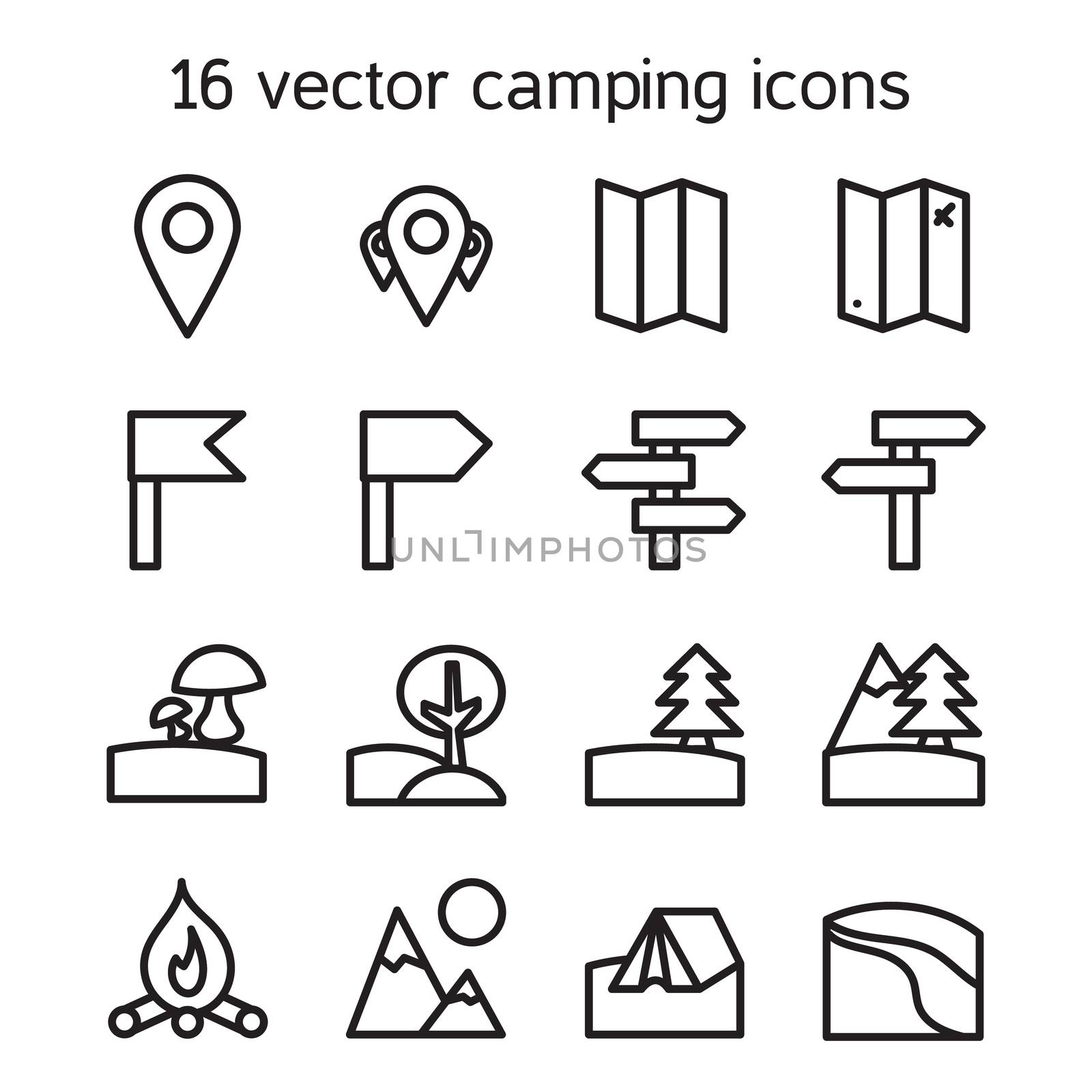 Set of camping, traveling and nature icons. Vector
