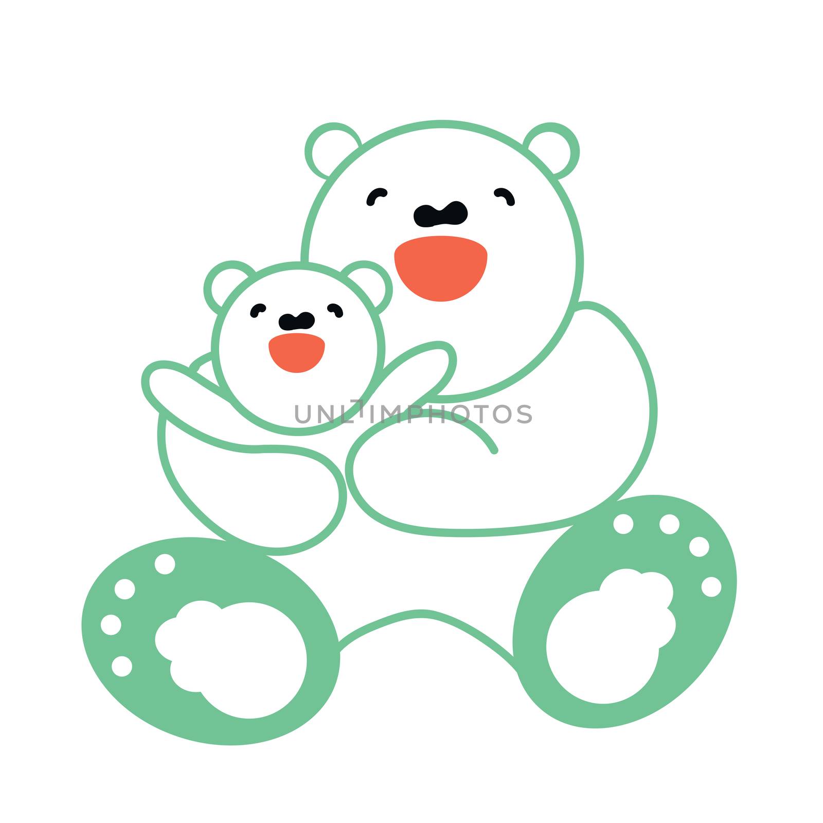 Sticker, card with happy mother and child white bear. Vector