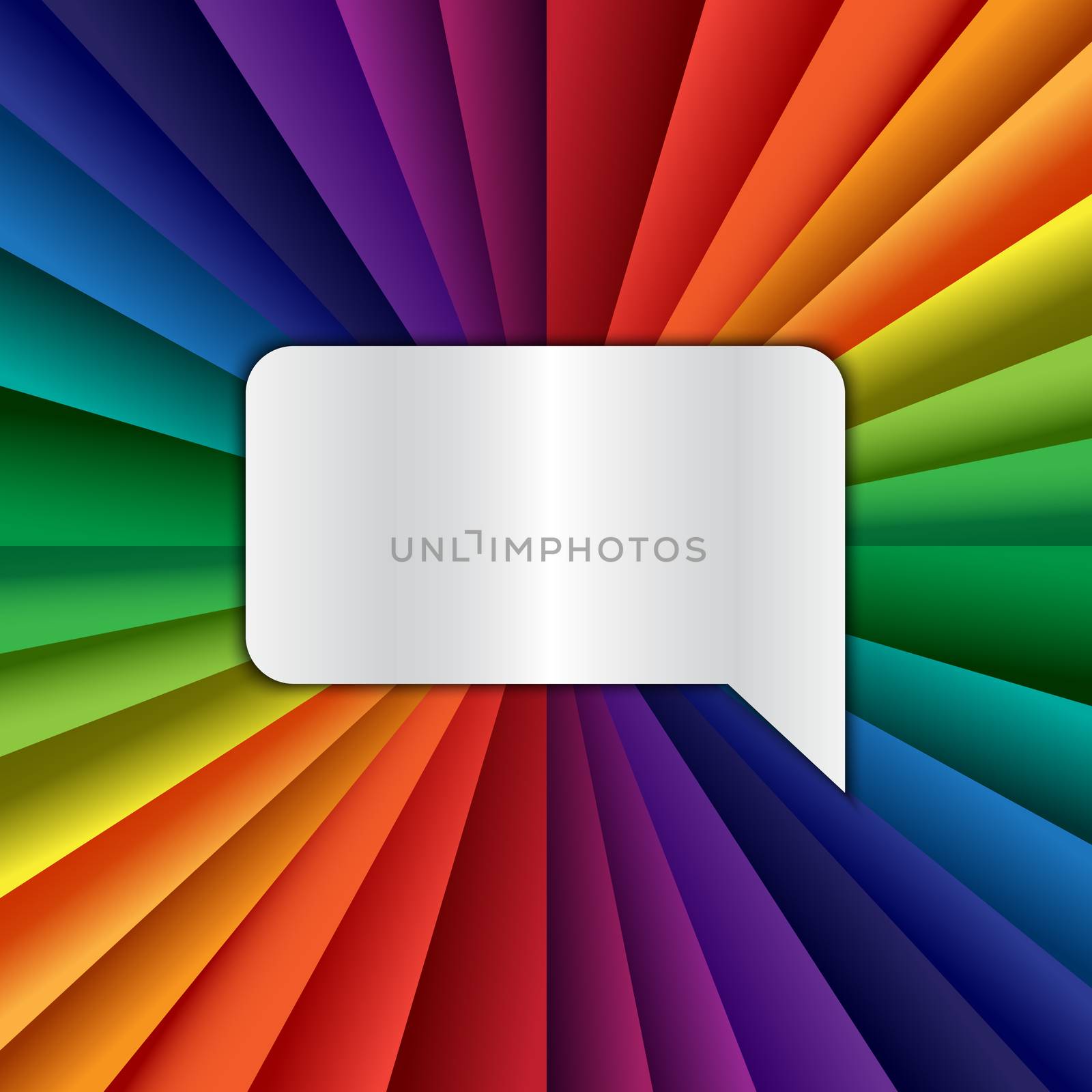 Bright vector rainbow celebration holiday banner with message icon, vector background and chat symbol