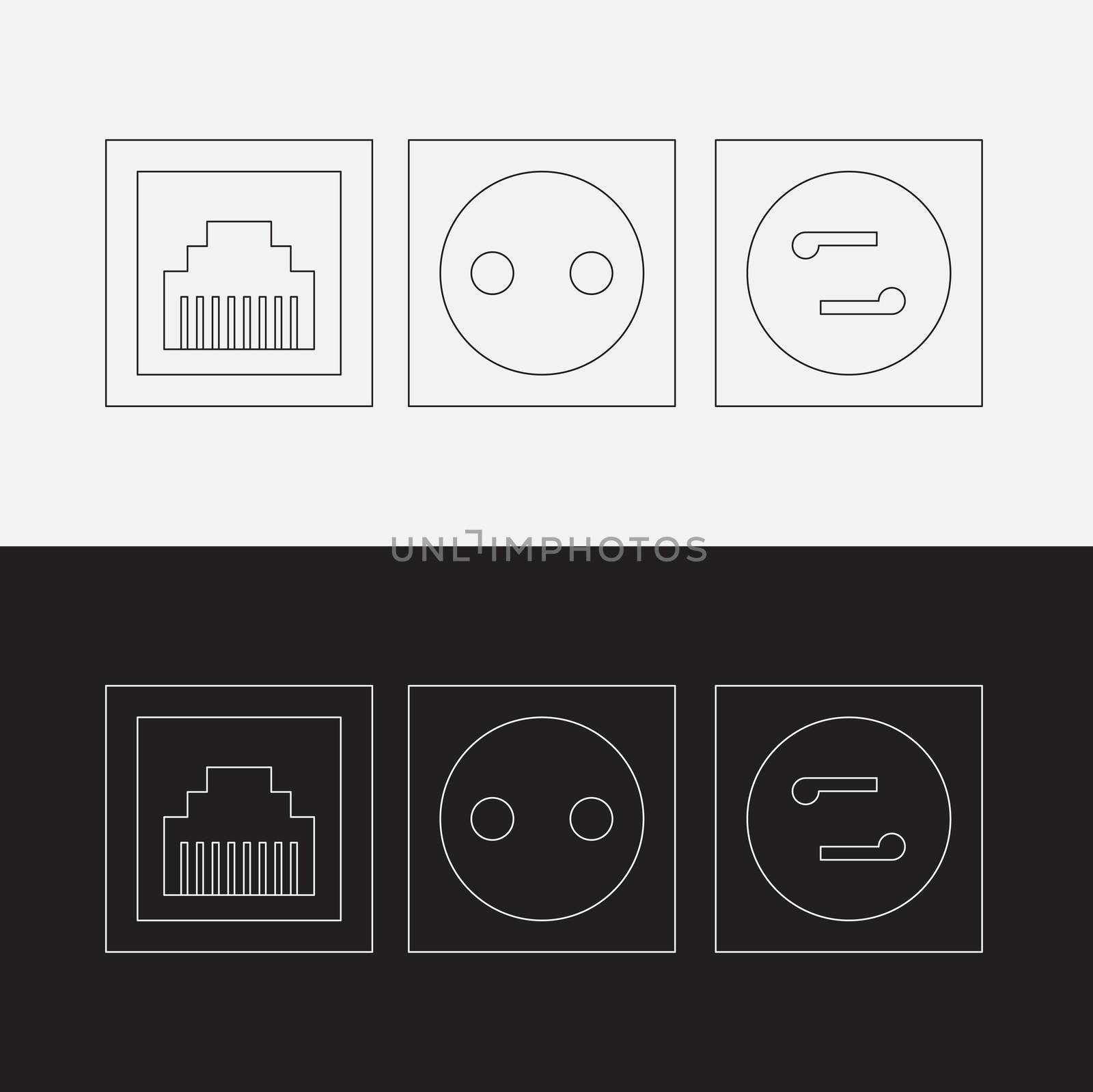 Flat power point or telephone socket. Elecrticity. Vector