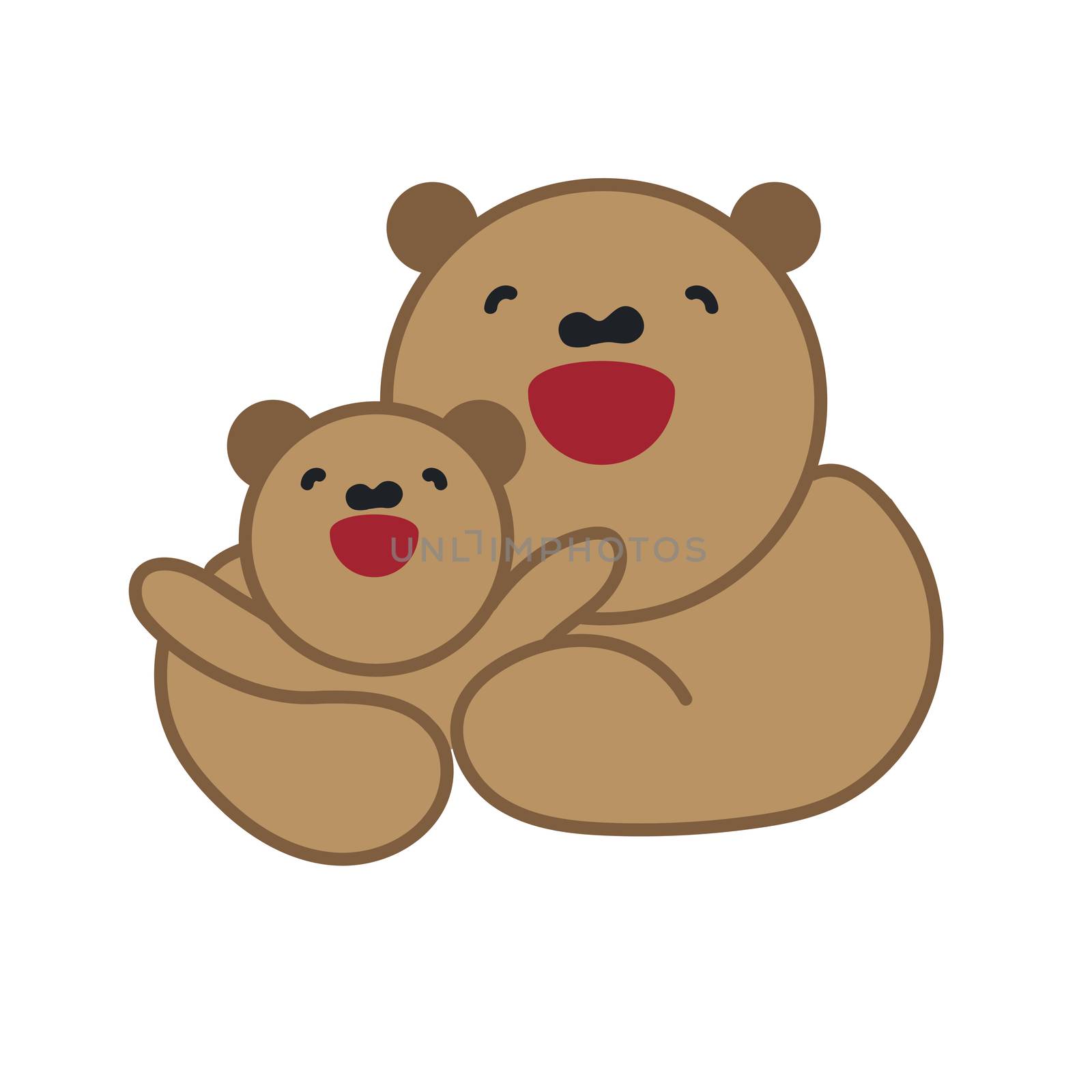 Sticker, card with happy mother and child brown bear. Vector