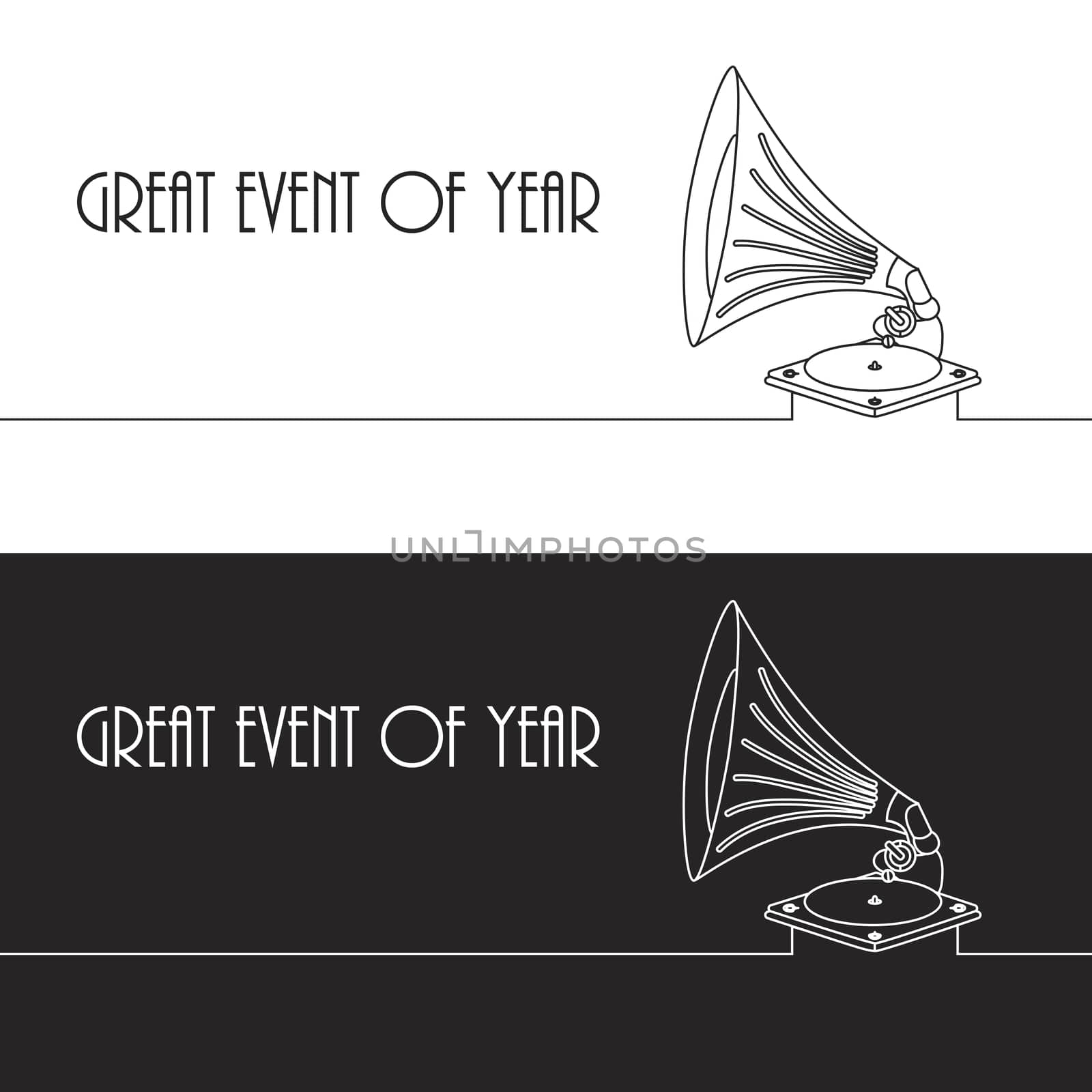 Vector old gramophone and music symbol. Vector