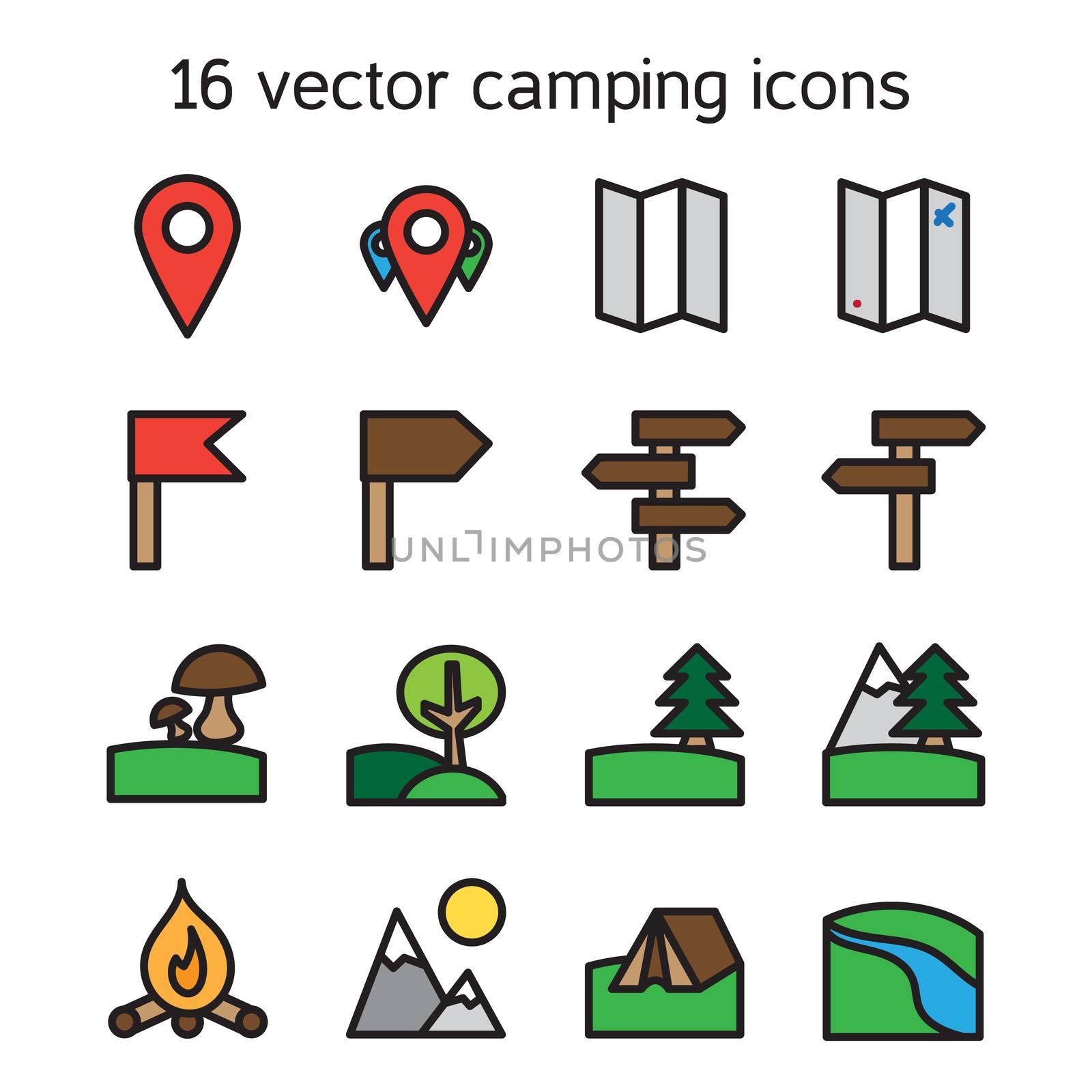 Set of camping, traveling and nature icons. Vector