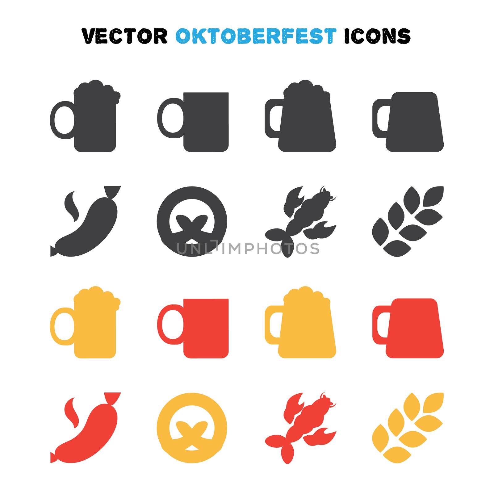 Oktoberfest icons set in silhouettes. Beer festival. Vector