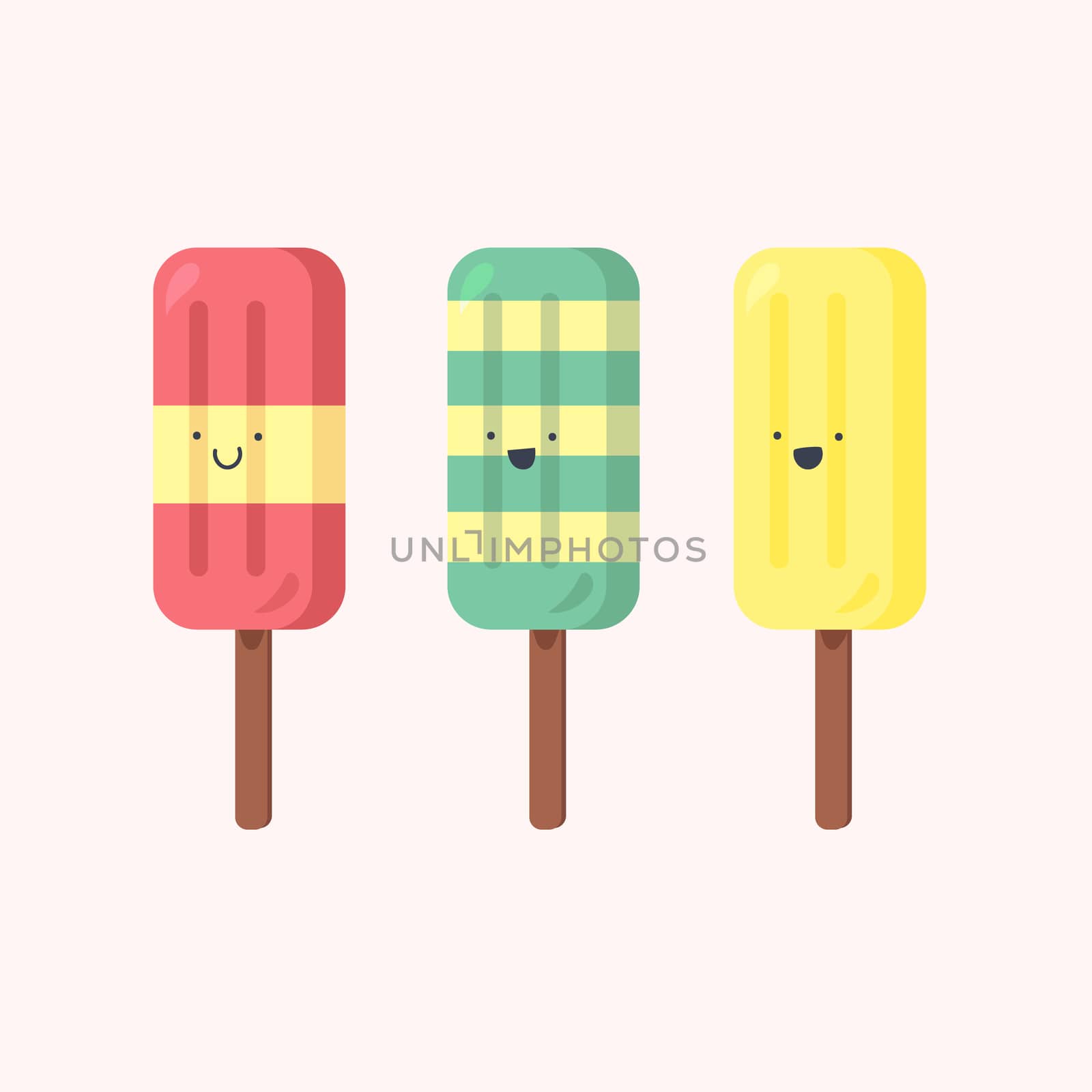 Vector set of emotional ice-creams with smiles and three color themes