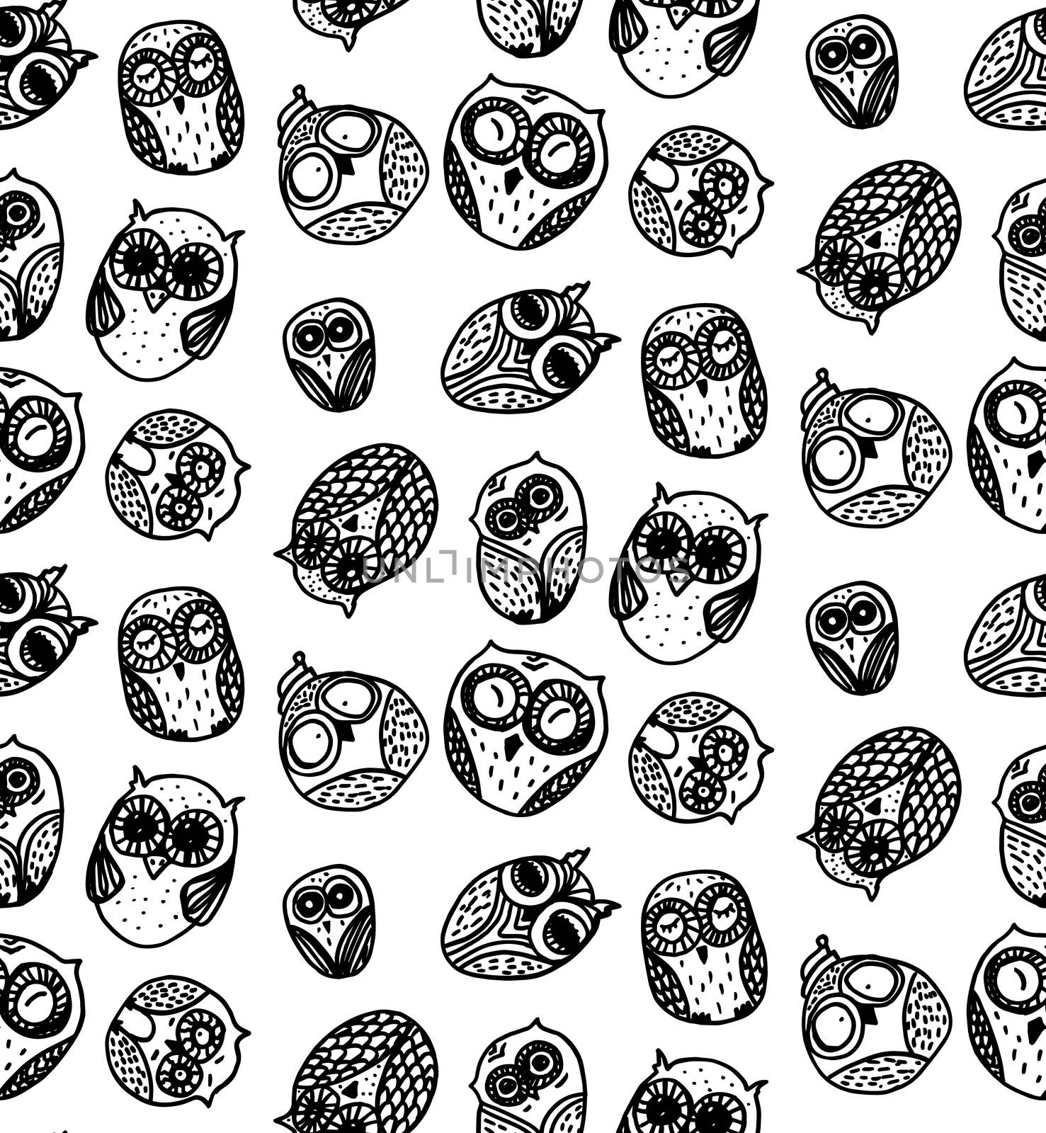 Hand Drawn Funny Owl. Owls seamless pattern for print, fabric, wrap, illustration. Vector