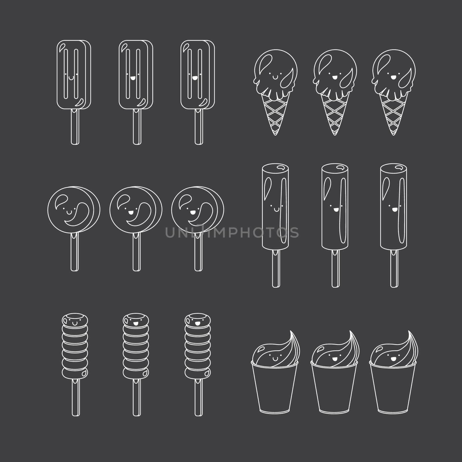 Vector set of emotional ice-creams with smiles
