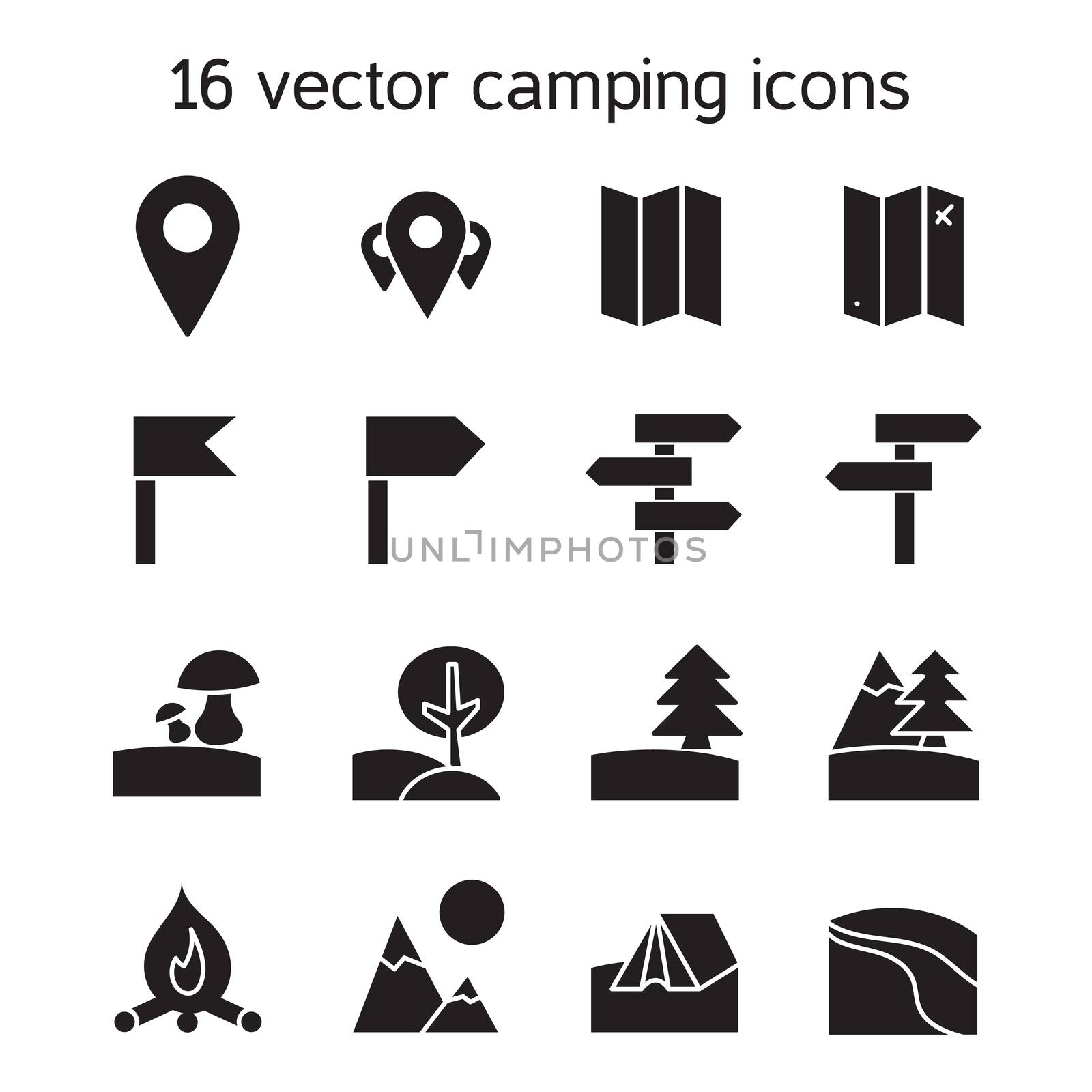Set of camping, traveling and nature icons. Vector