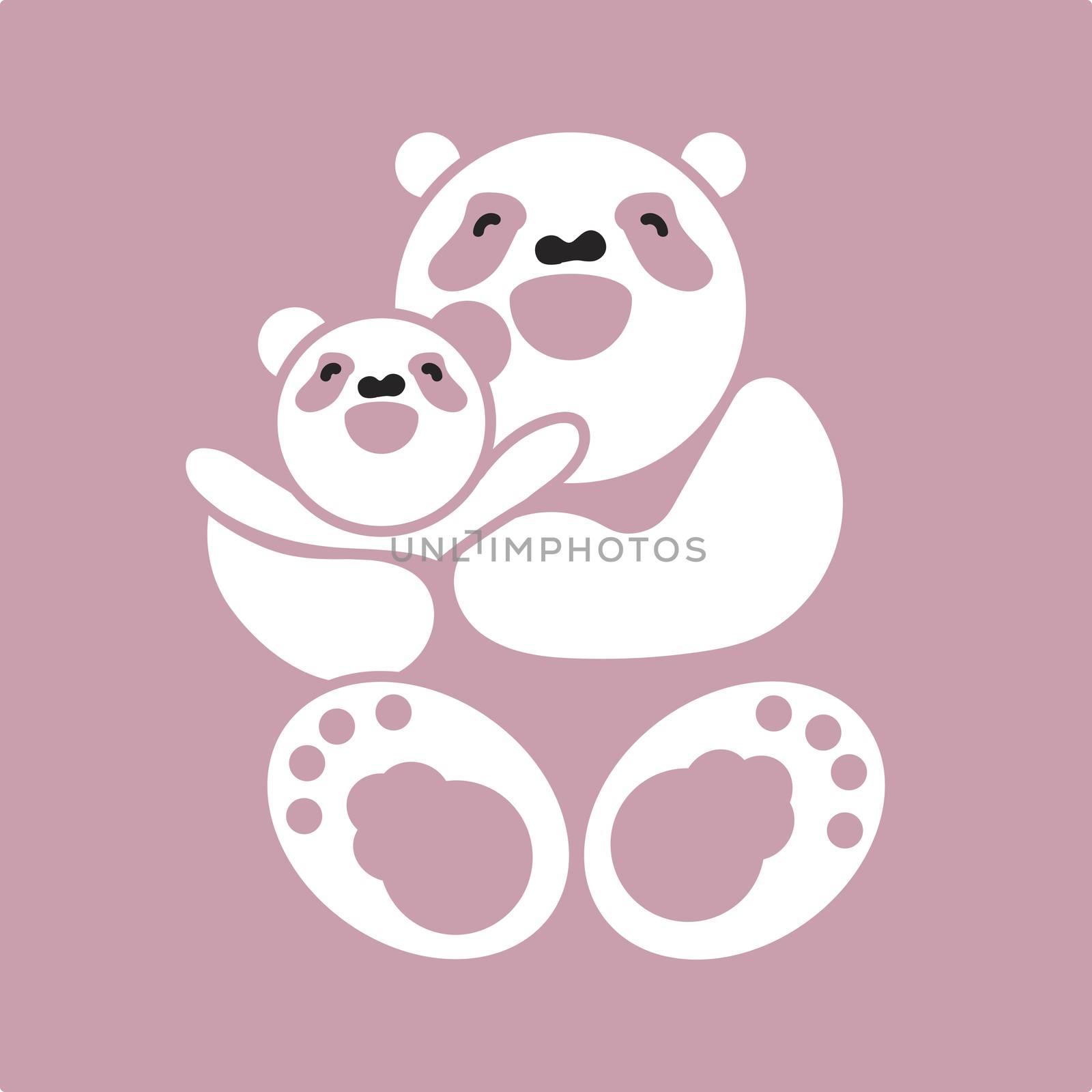 Vector sticker, card with happy father and child panda