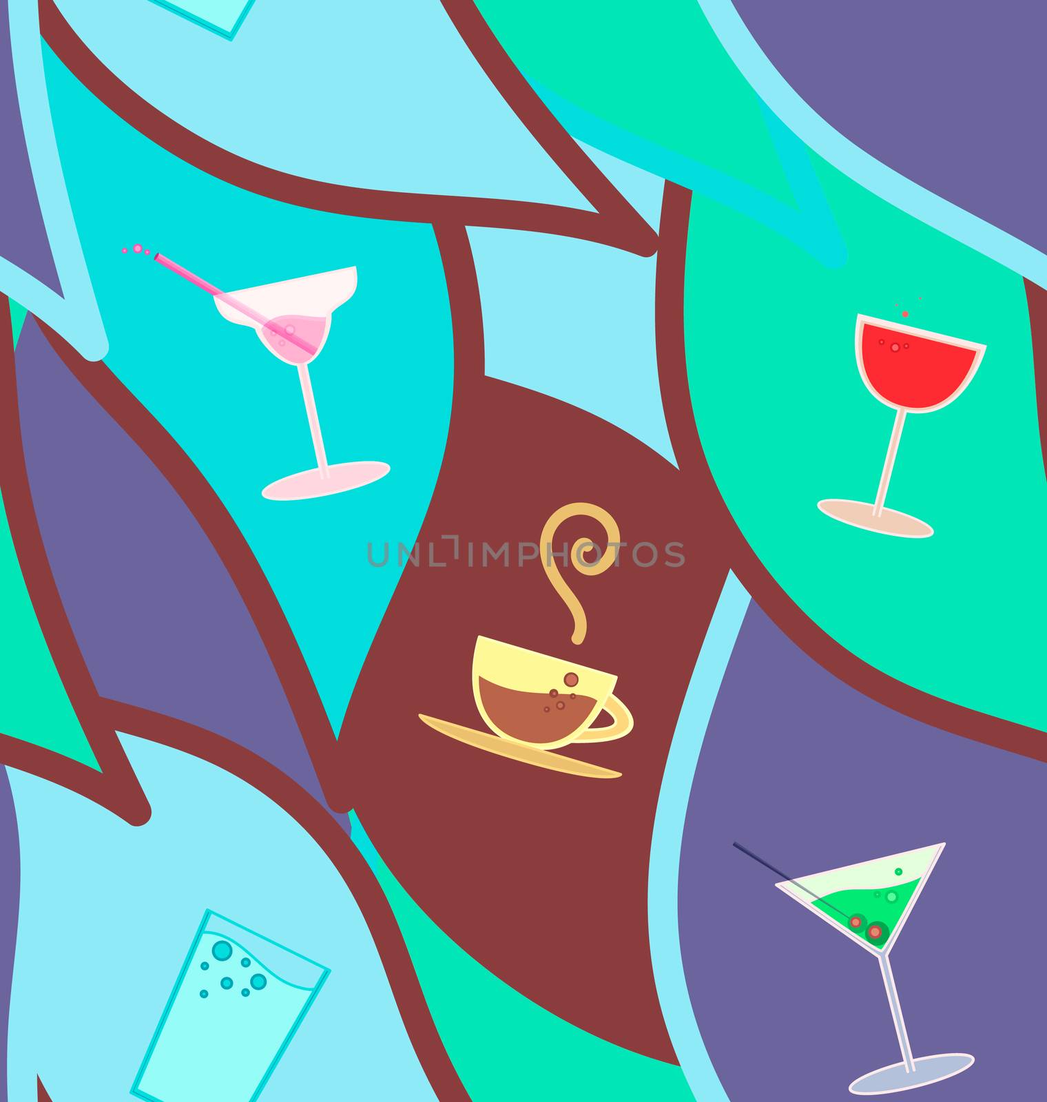 Vector seamless pattern with cocktails, restaurant background