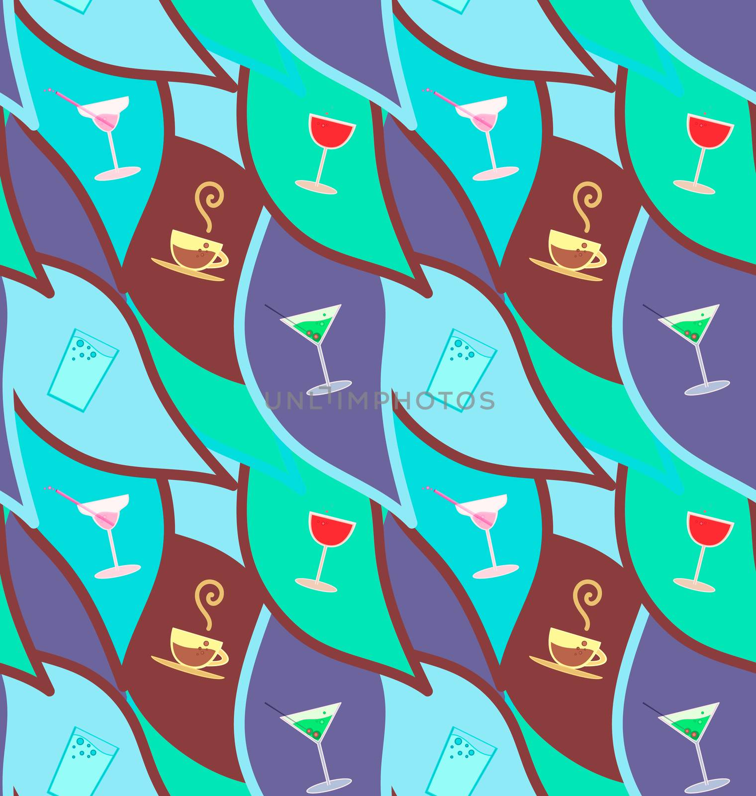 Vector seamless pattern with cocktails, restaurant background