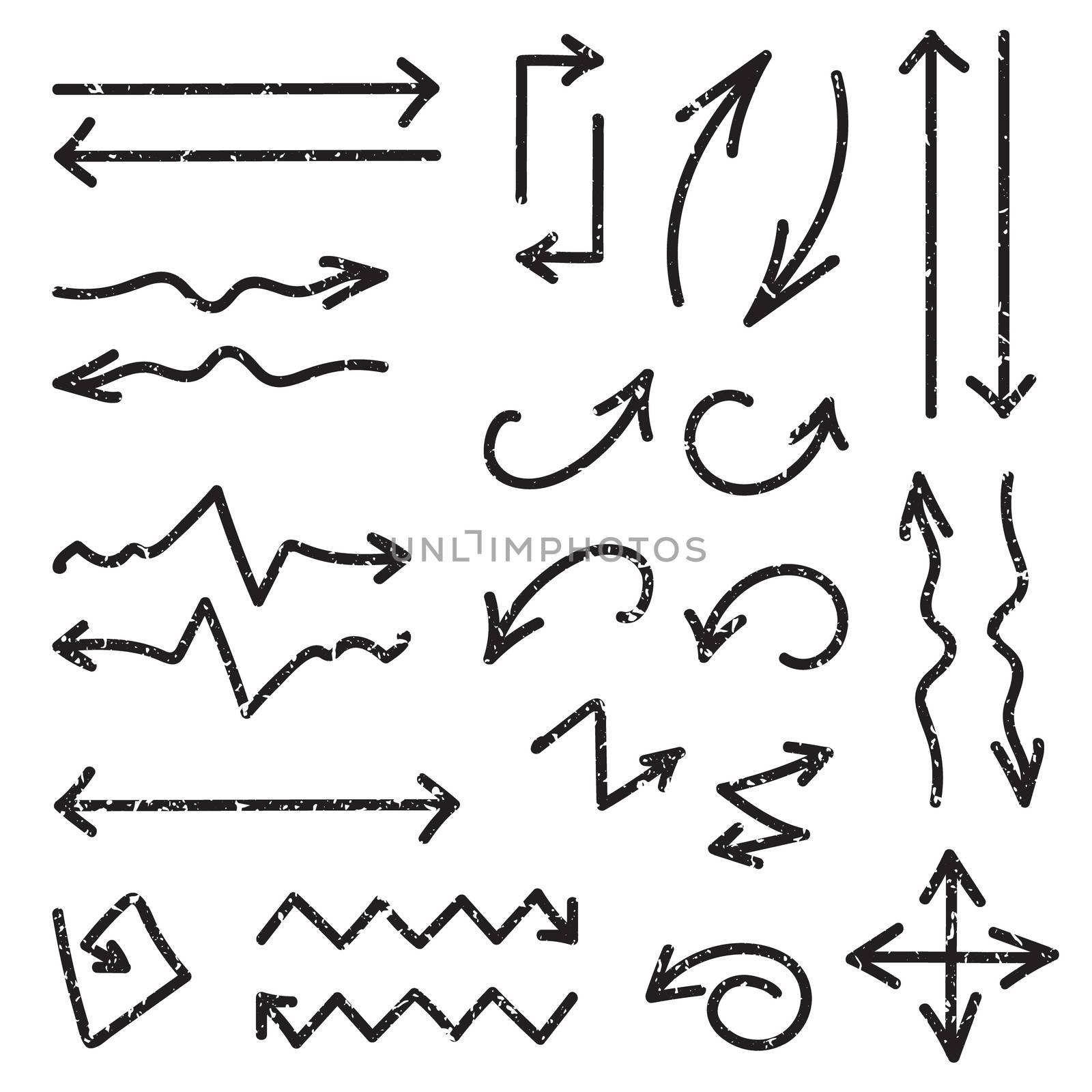 Vector black set of 26 hand drawn arrows in eps