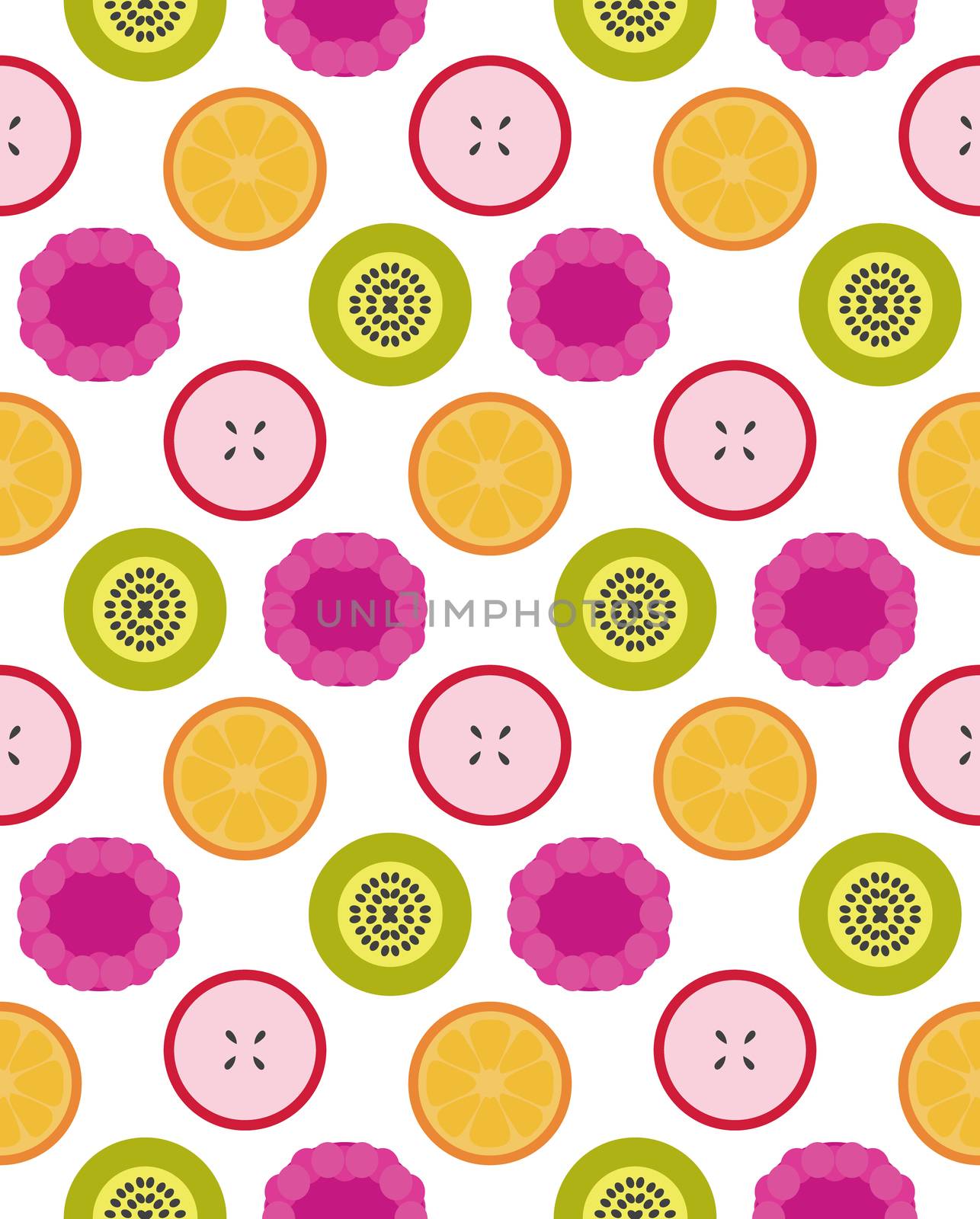 Vector fruit seamless pattern from apple, berry, orange and kiwi