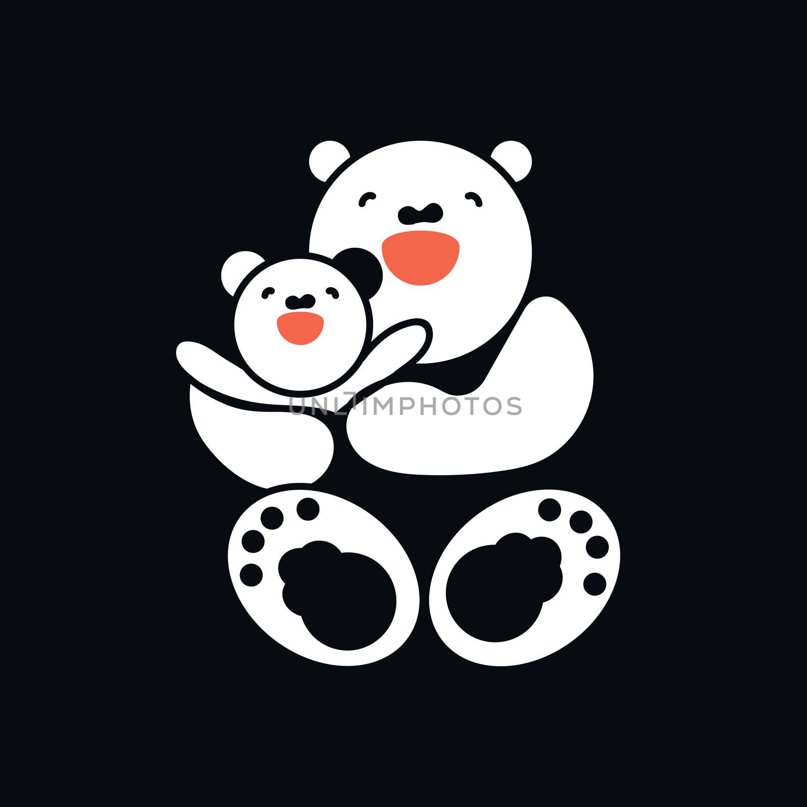 Sticker, card with happy mother and child white bear. Vector