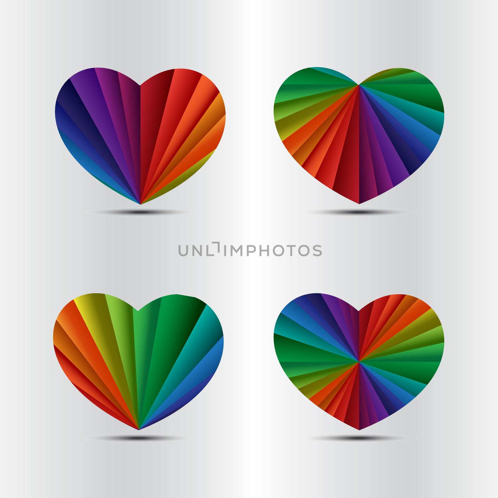 Bright vector rainbow celebration holiday banner with heart icon, vector background and love symbol