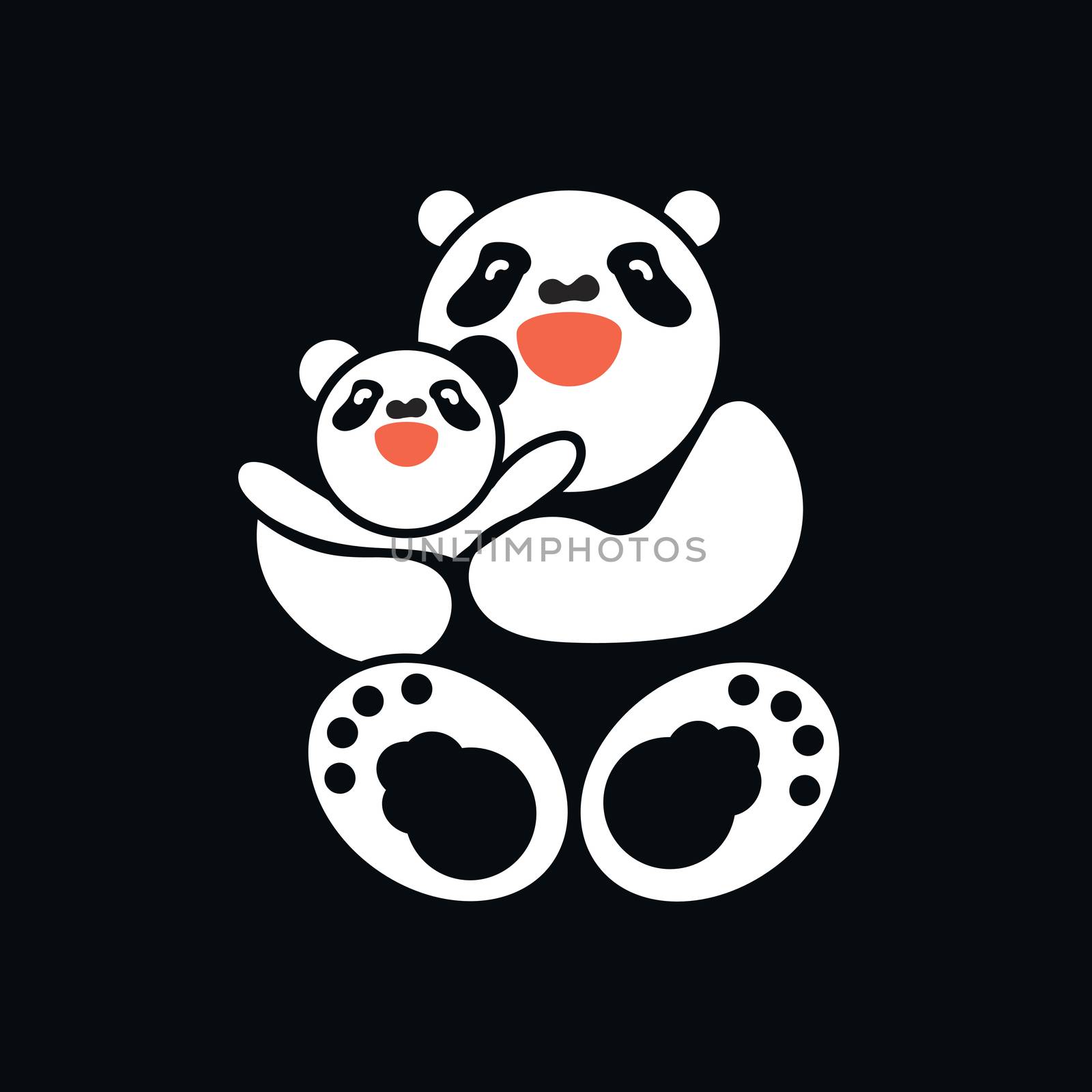 Vector sticker, card with happy father and child panda