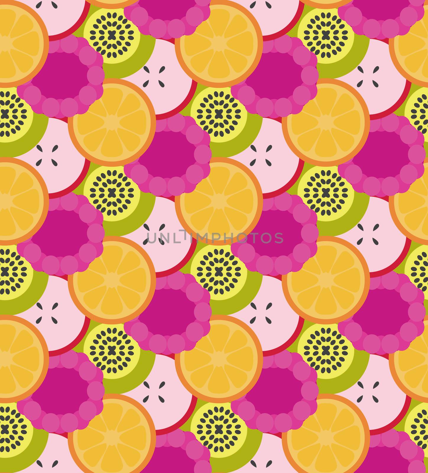 Vector fruit seamless pattern from apple, berry, orange and kiwi