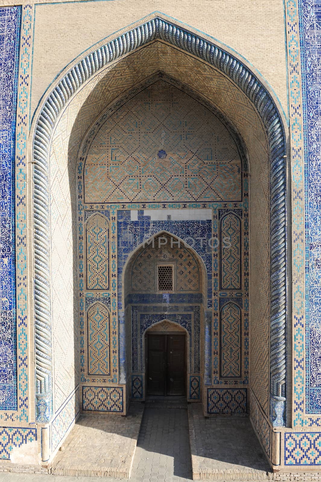 The arch and gates of the ancient Asian traditional ornament. The details of the architecture of medieval Central Asia