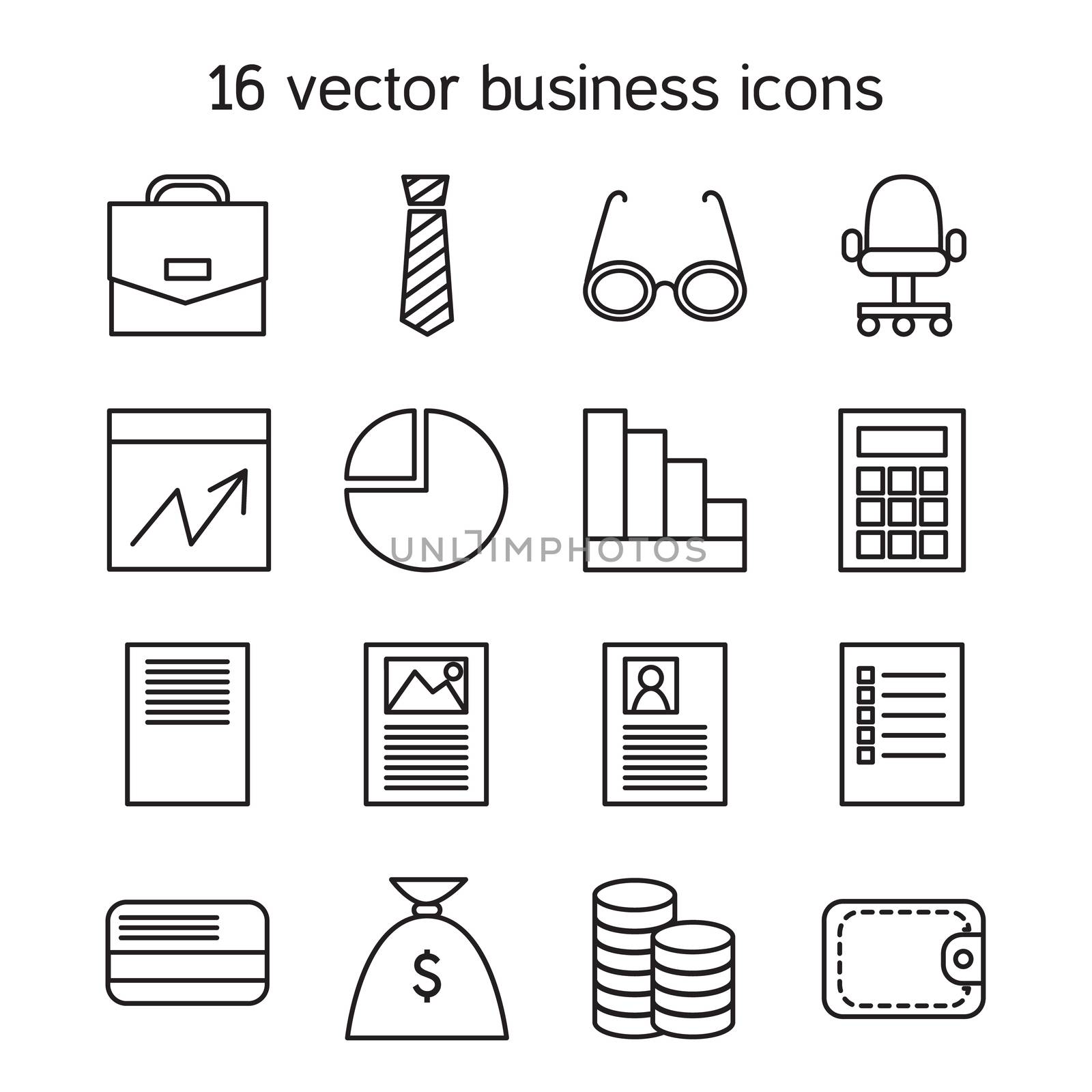 Business icons set. Office and document symbols. Vector