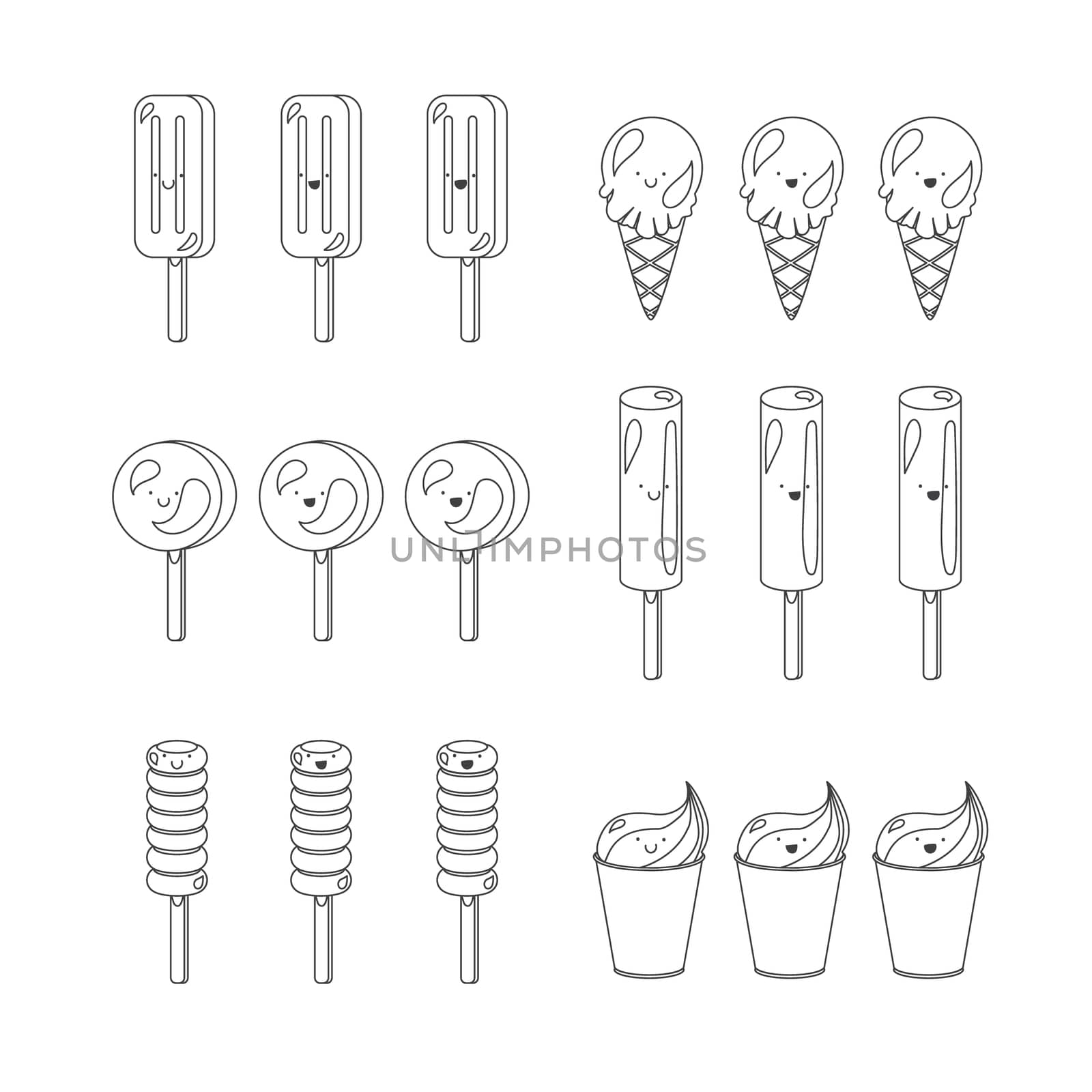 Vector set of emotional ice-creams with smiles