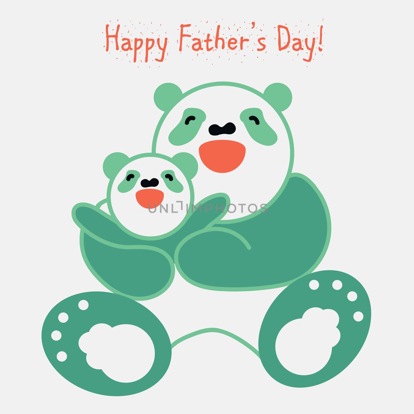 Vector sticker, card with happy father and child panda