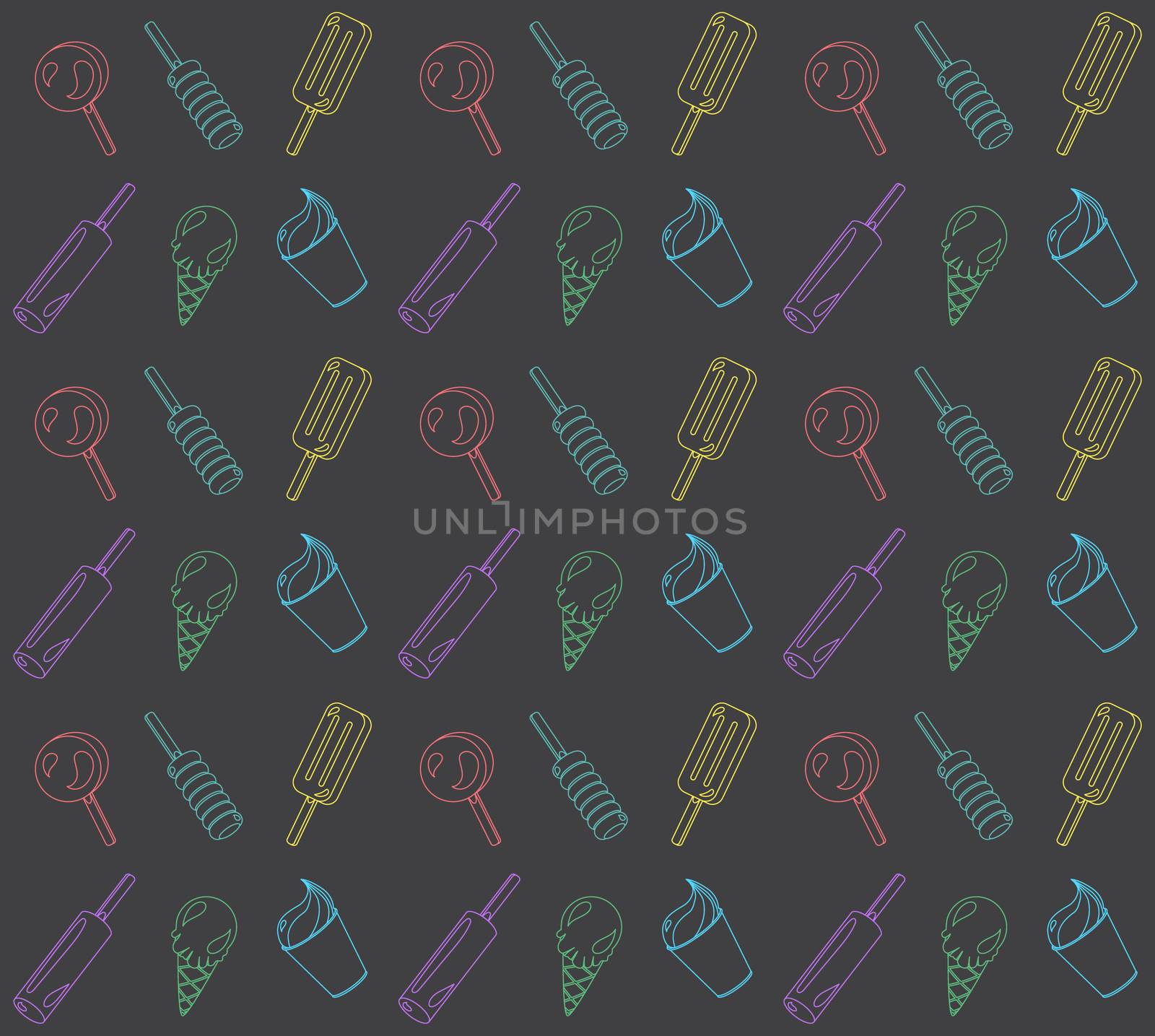 Vector seamless pattern, background from different ice-creams
