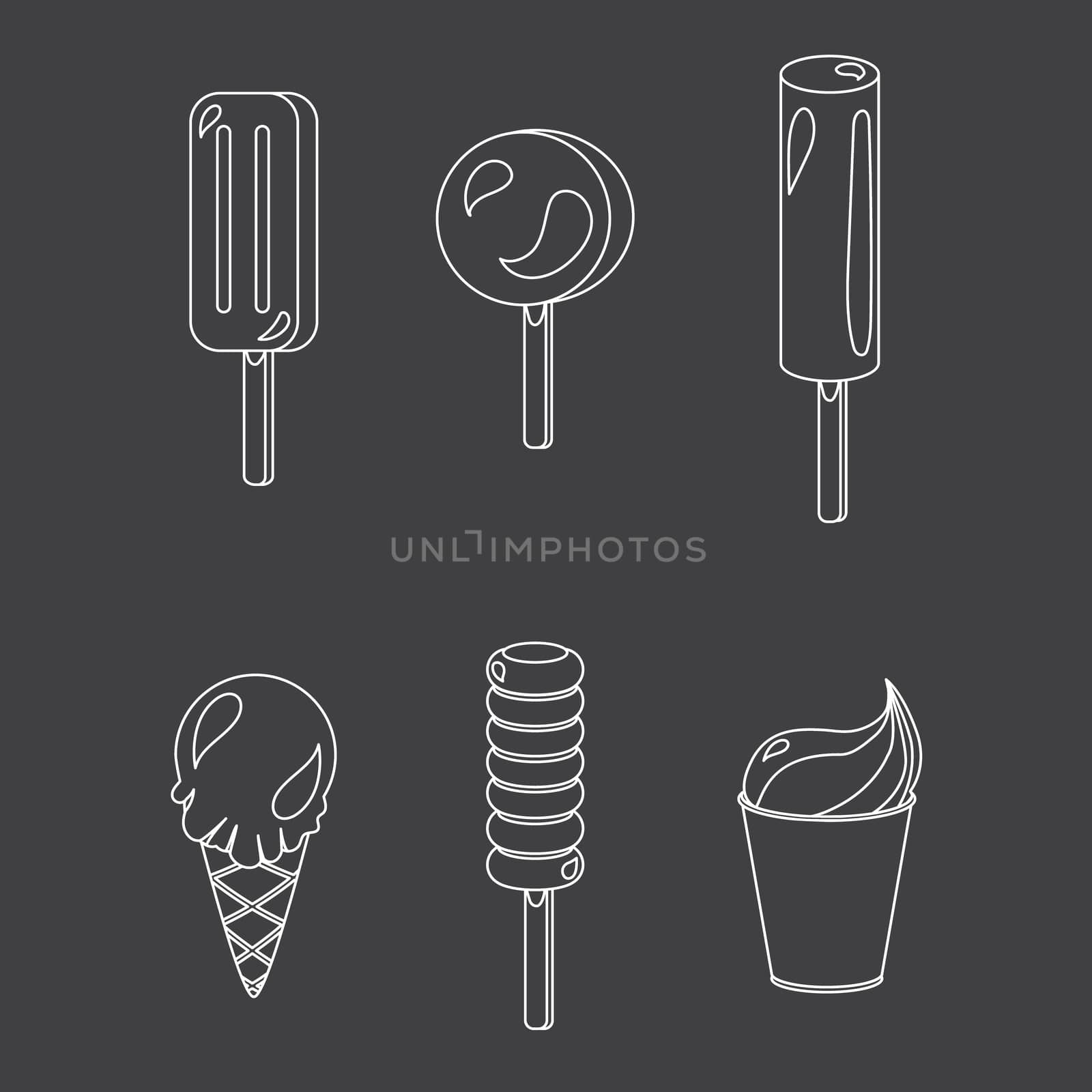 Vector set of different and simple ice-creams with lines