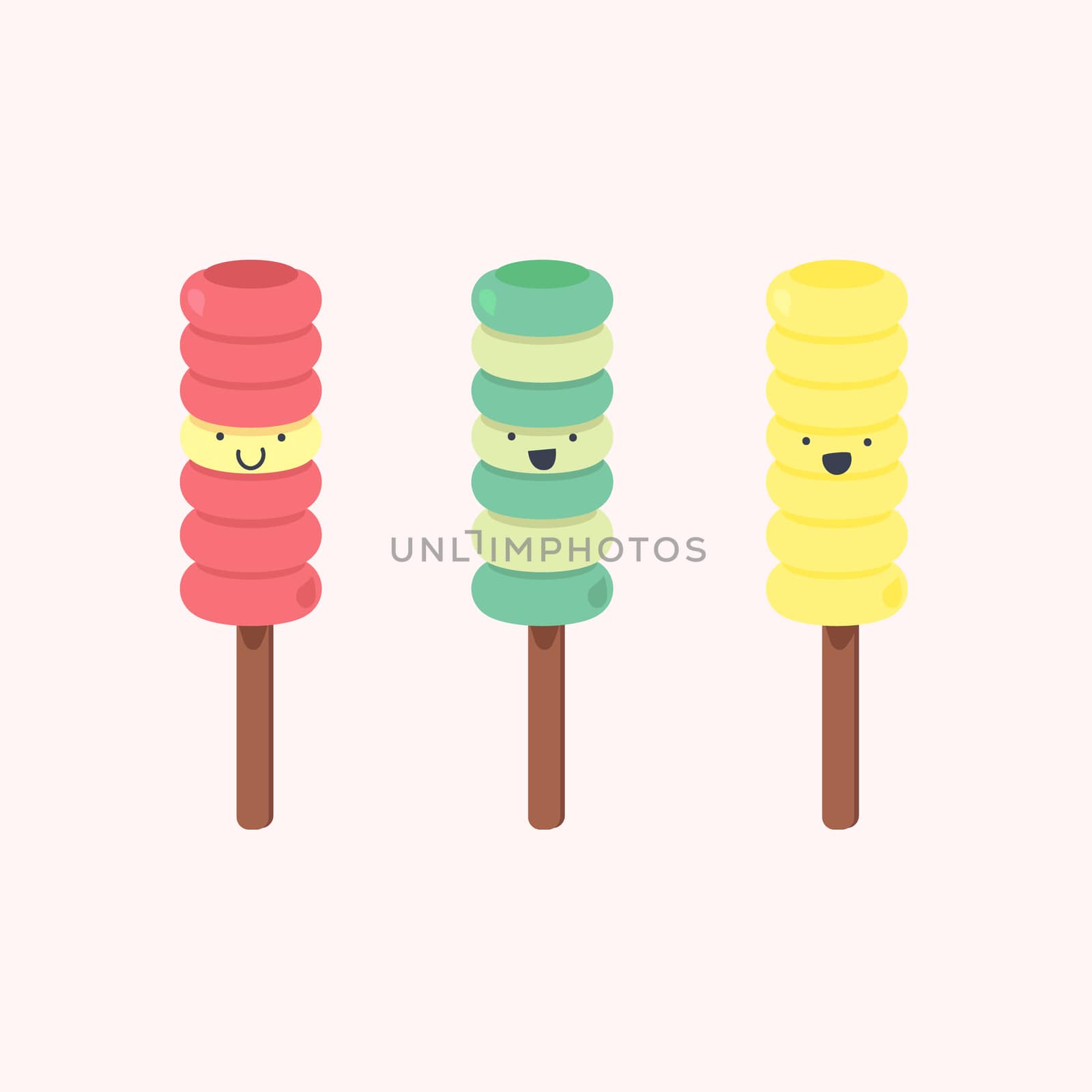 Vector set of emotional ice-creams with smiles and three color themes