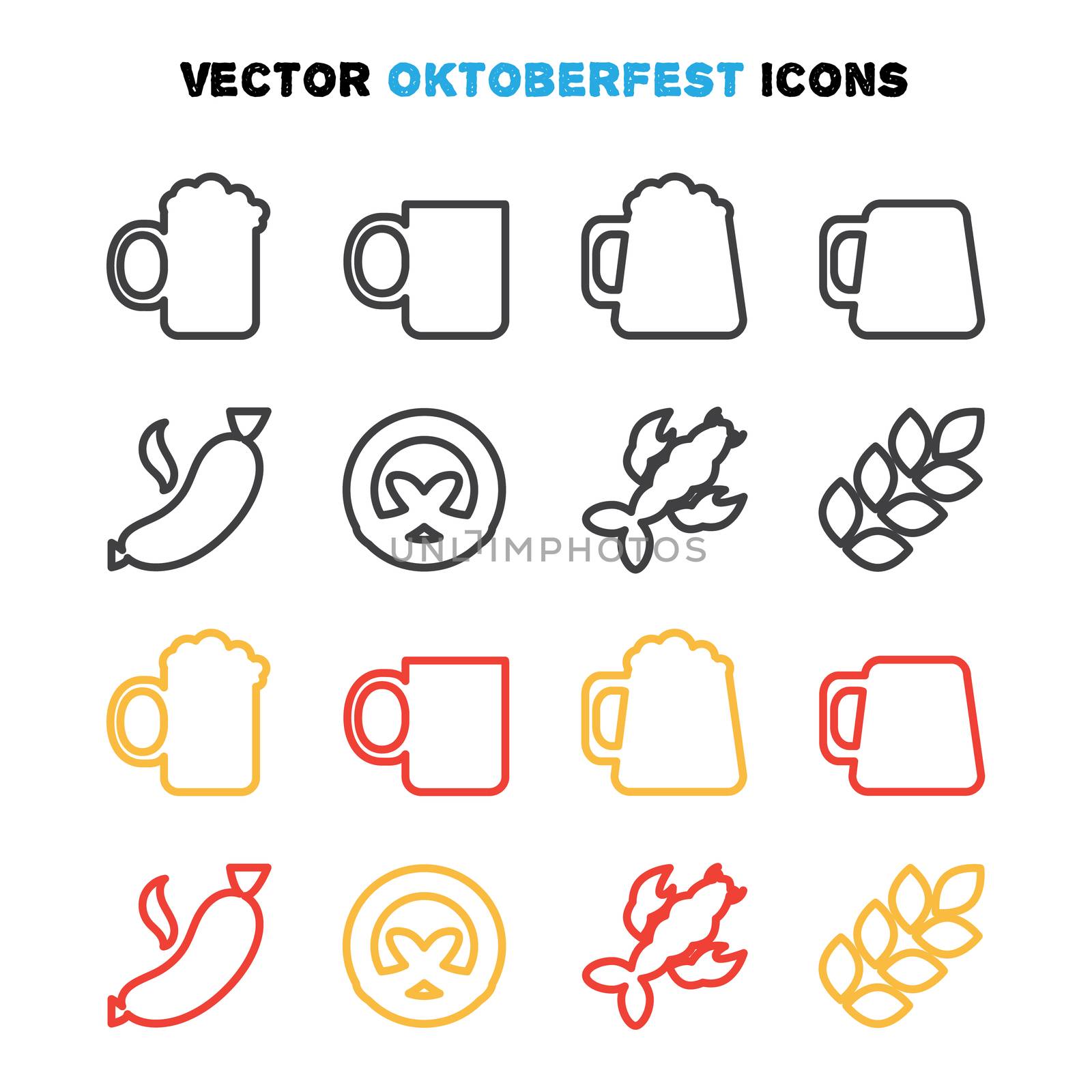 Oktoberfest icons set in lines. Beer festival. Vector