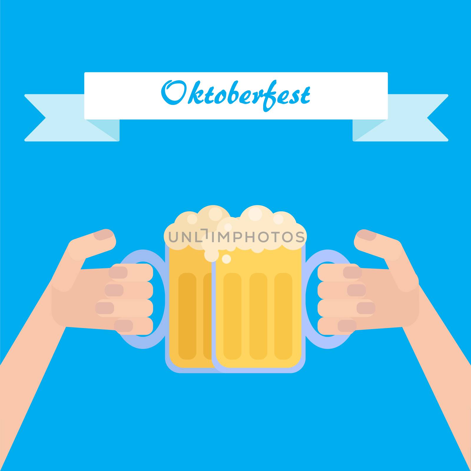Oktoberfest poster with beer in hand. Vector