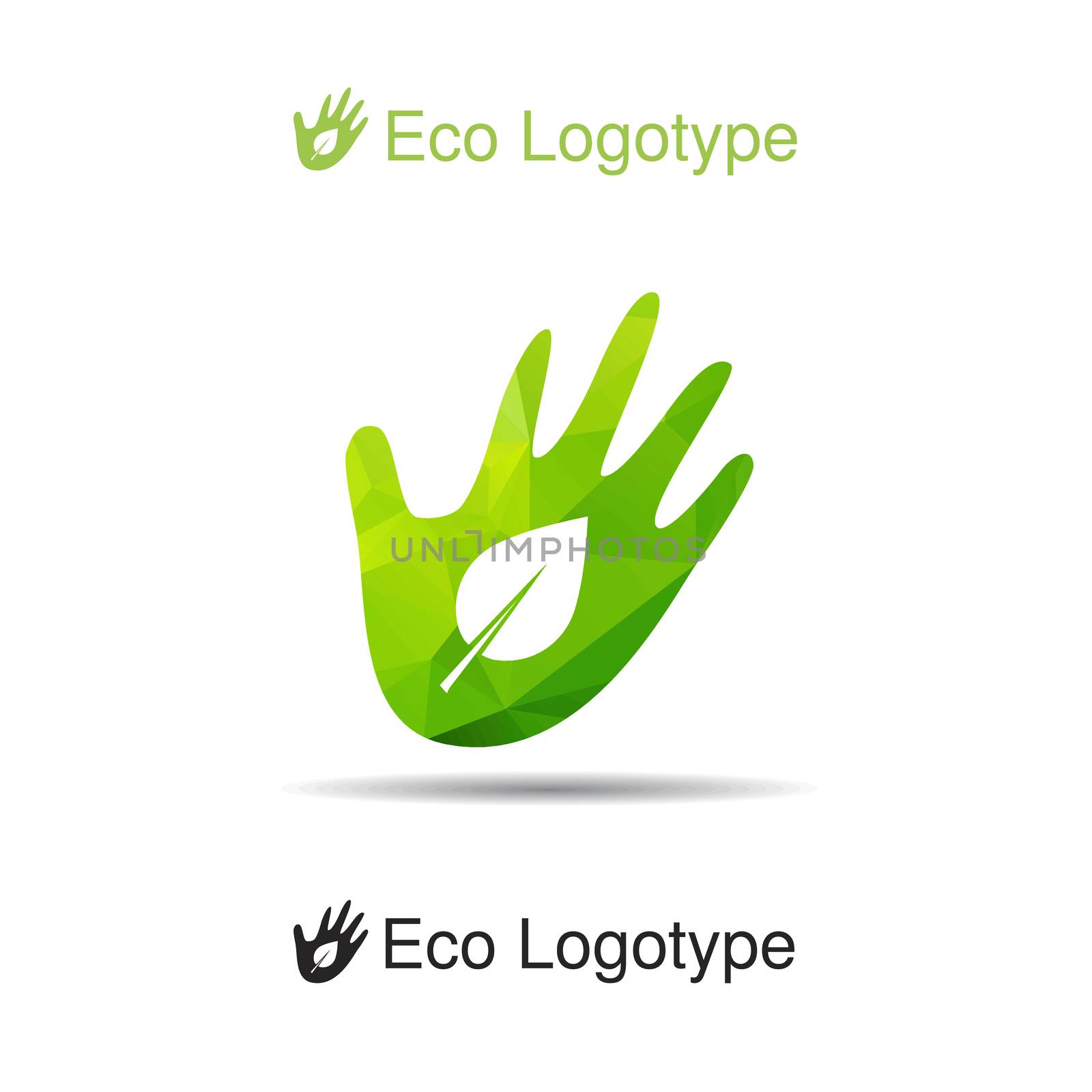 Vector ecology logo or icon in eps, nature logotype, leave in our hands