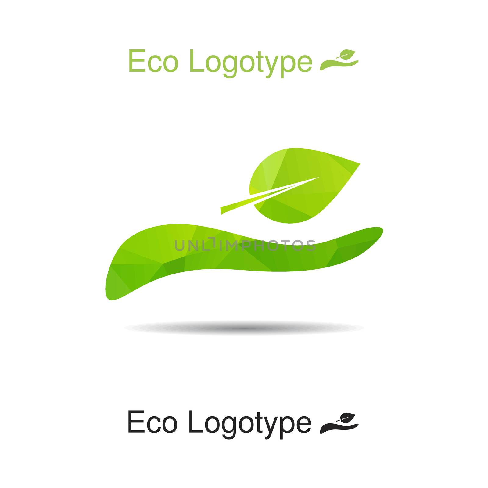 Vector ecology logo or icon in eps, nature logotype, leaf in our hands