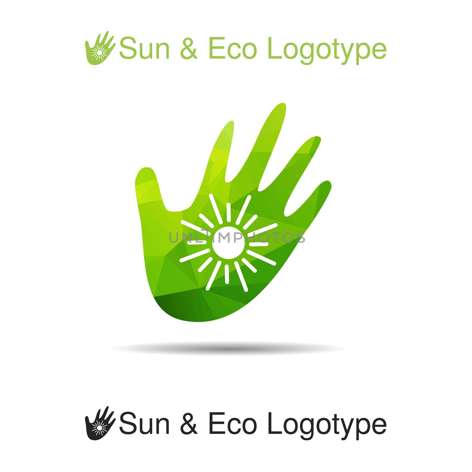 Bio logo, icon and ecology symbol: the sun in our hands, Sun protection