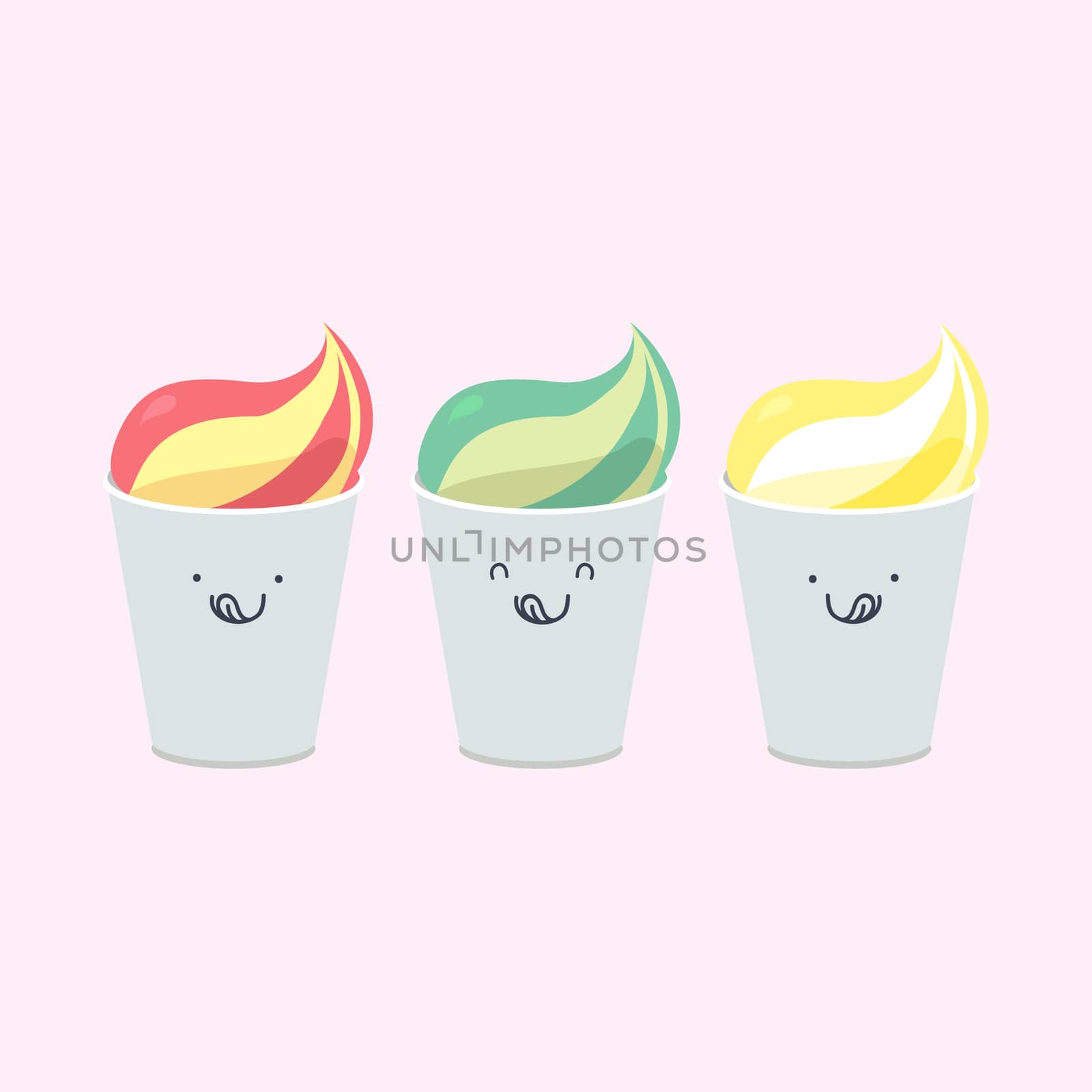 Vector set of emotional ice-creams with smiles and three color themes