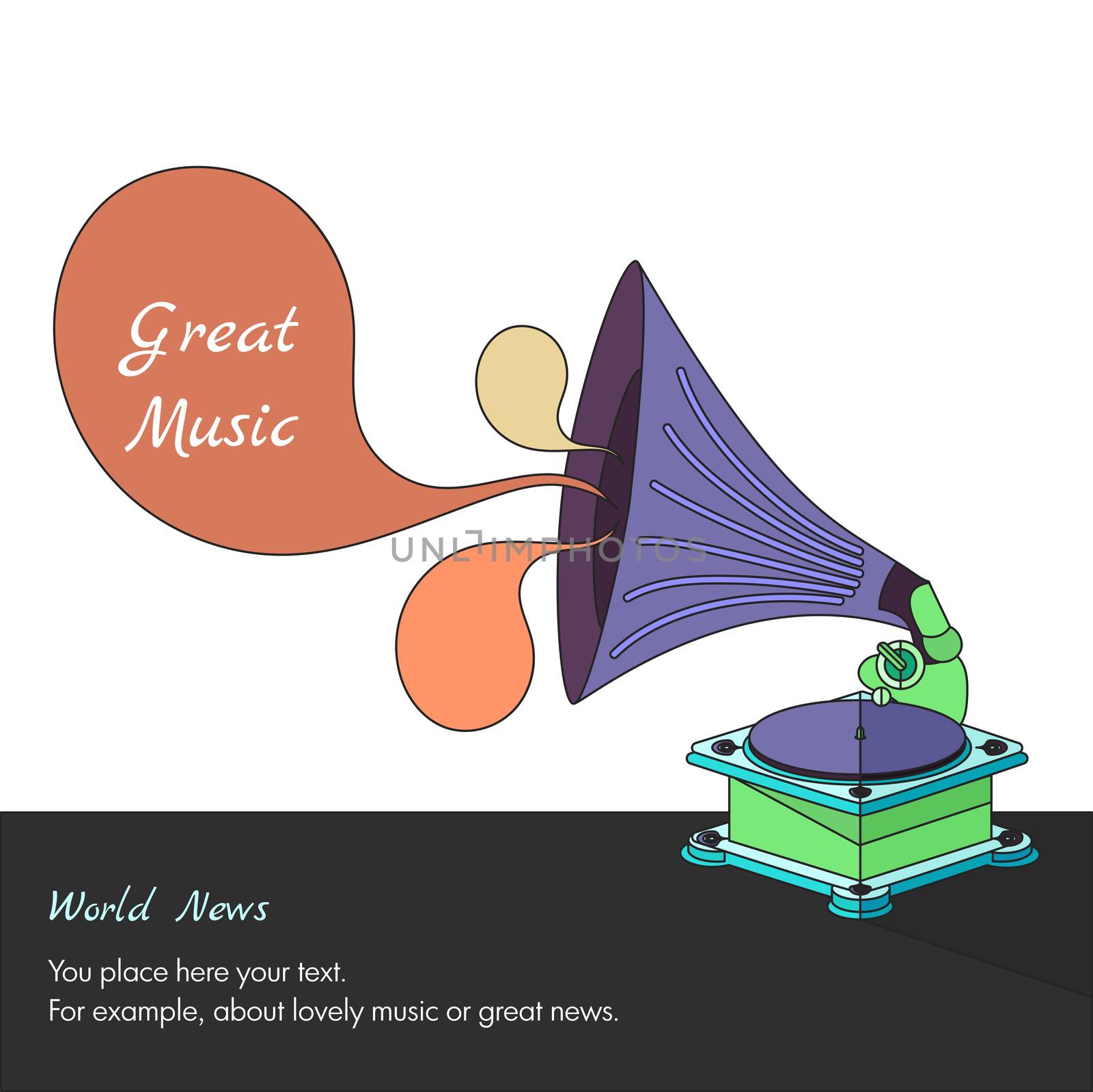 Vector bright flat old gramophone in eps