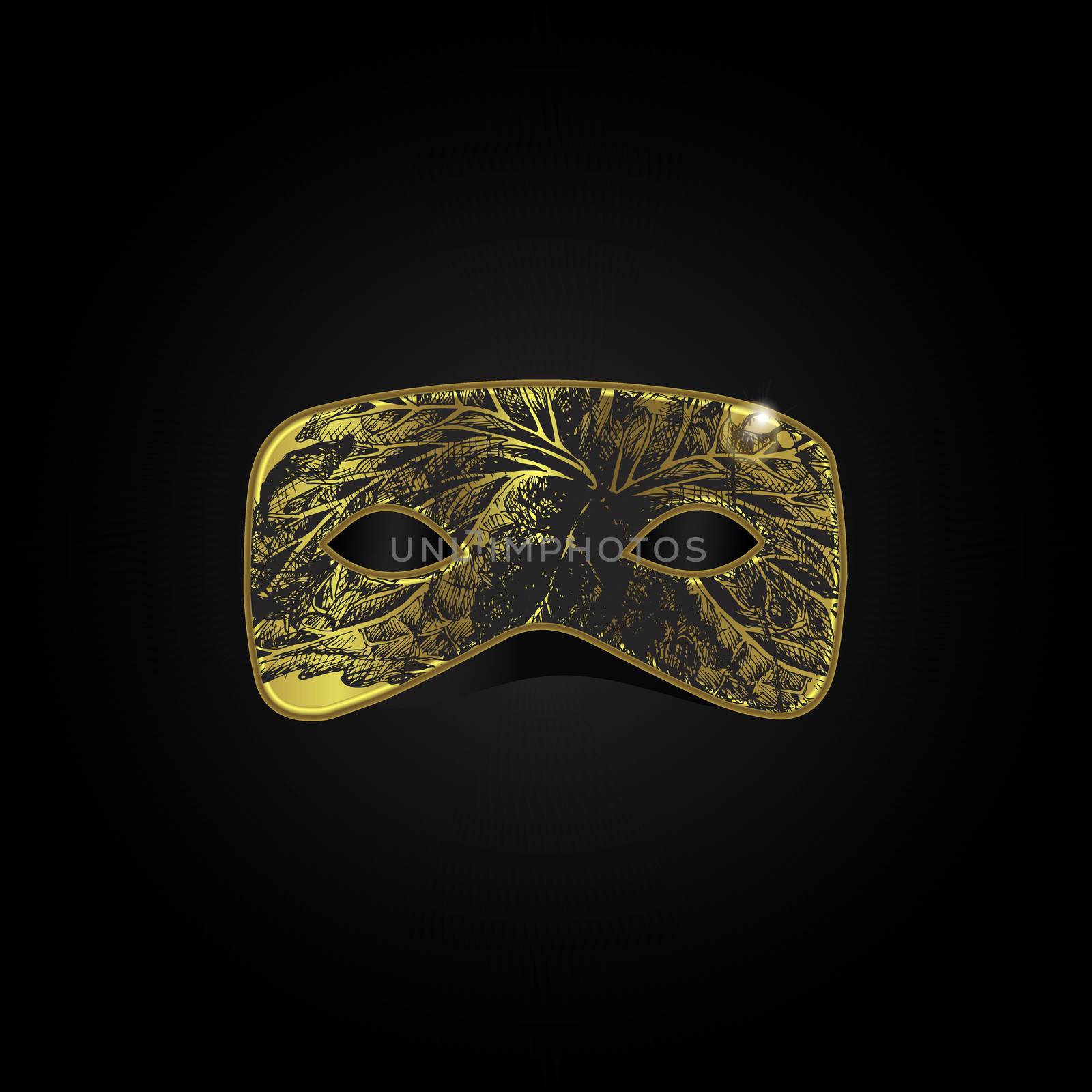 Vector magic gold mask with black pattern on black background, golden splash