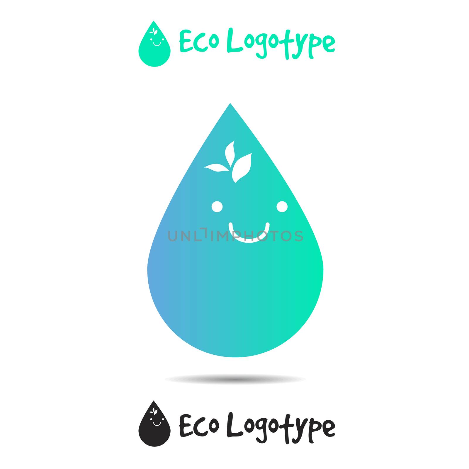 Vector ecology logo or icon in eps, nature logotype, water symbol with smile
