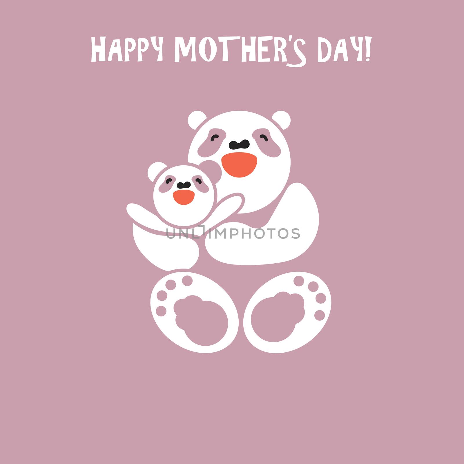 Sticker, card with happy mother and child panda by barsrsind