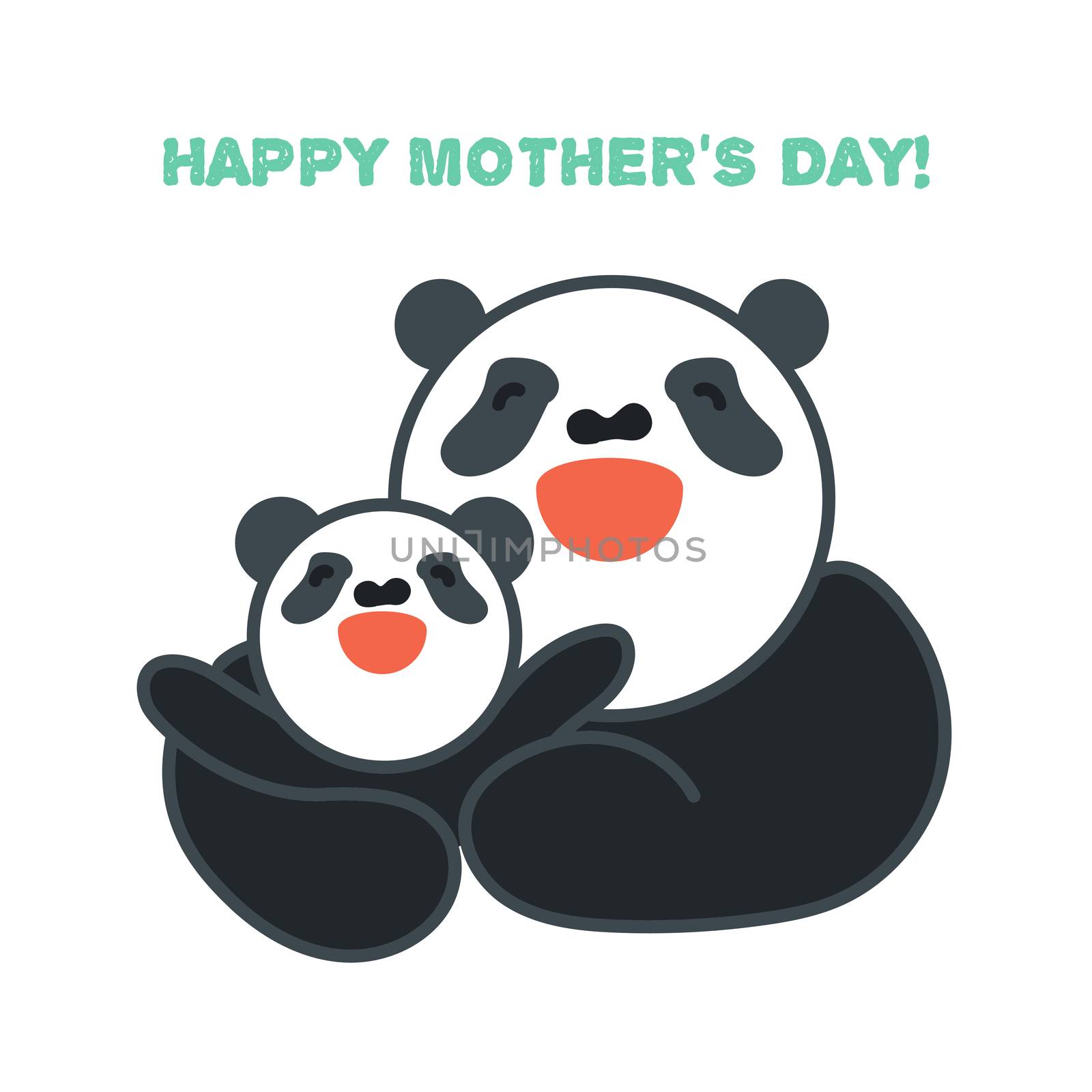 Vector sticker, card with happy mother and child panda