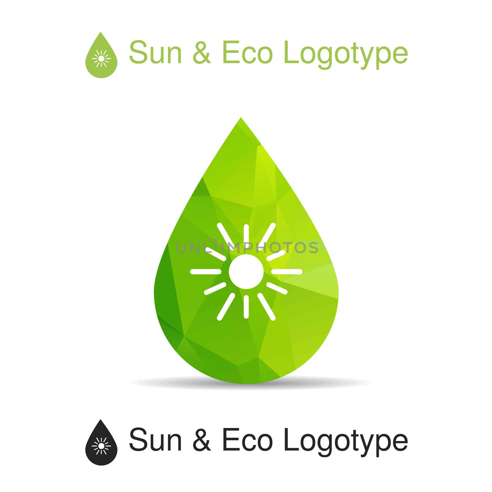 Ecology logotype, icon and nature symbol: sun in drop