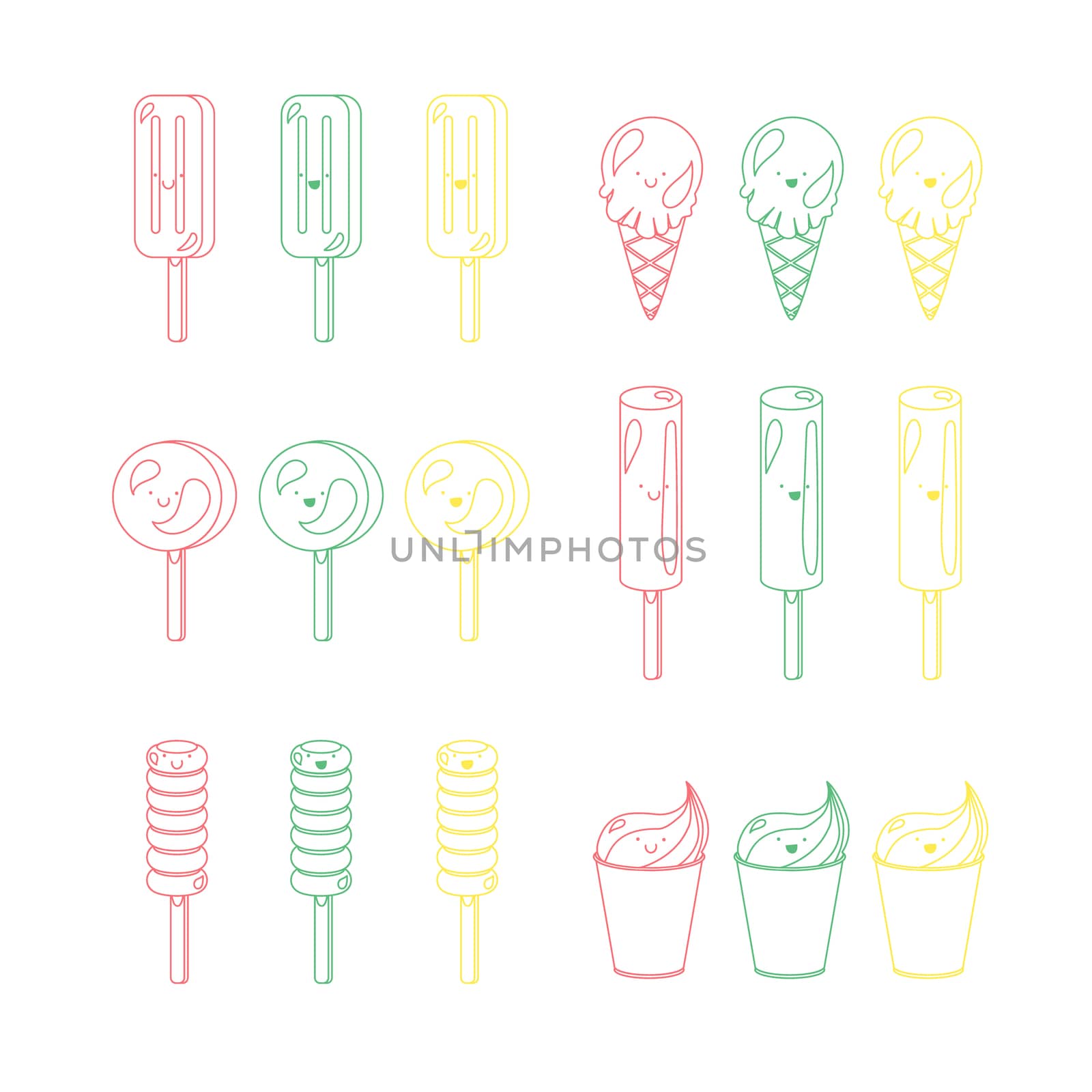Vector set of emotional ice-creams with smiles