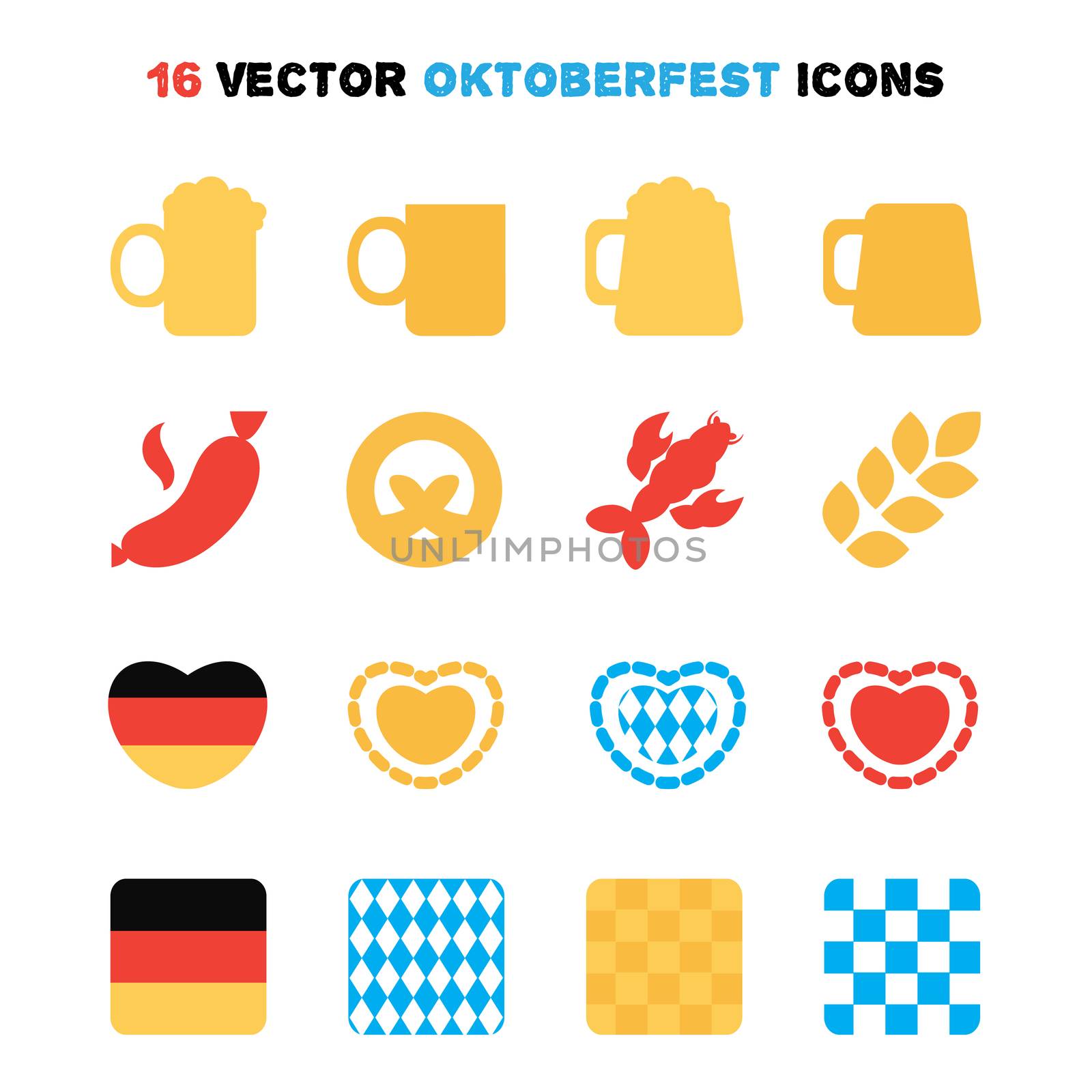 16 Oktoberfest icons set. Beer festival. Vector
