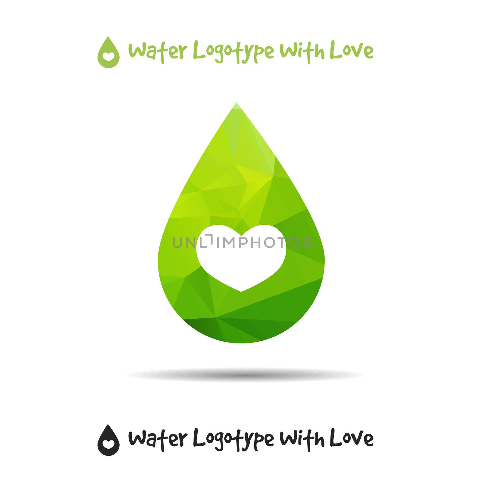 Triangle vector logo of drop, ecology logo with heart