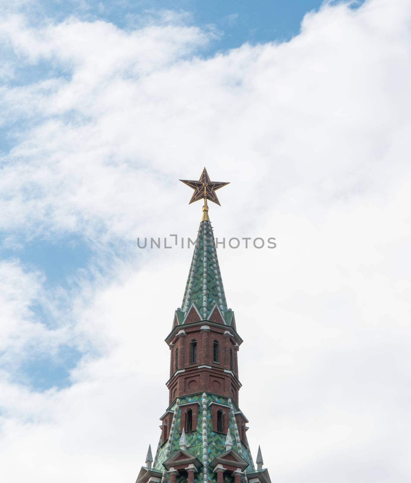 Russian Kremlin tower with a star against the sky