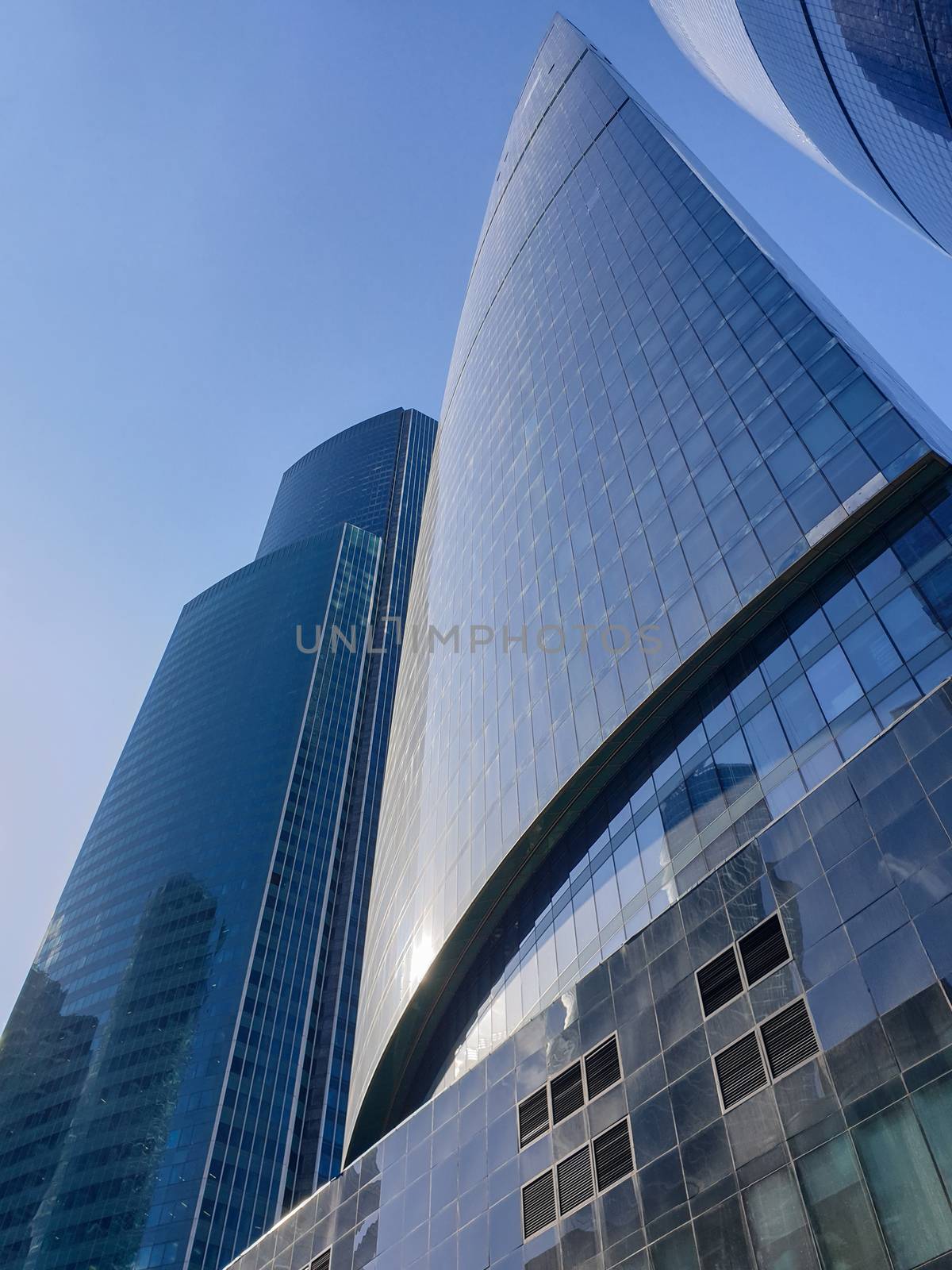 High rise buildings of the business center of Moscow. District Moscow-city against the day sky