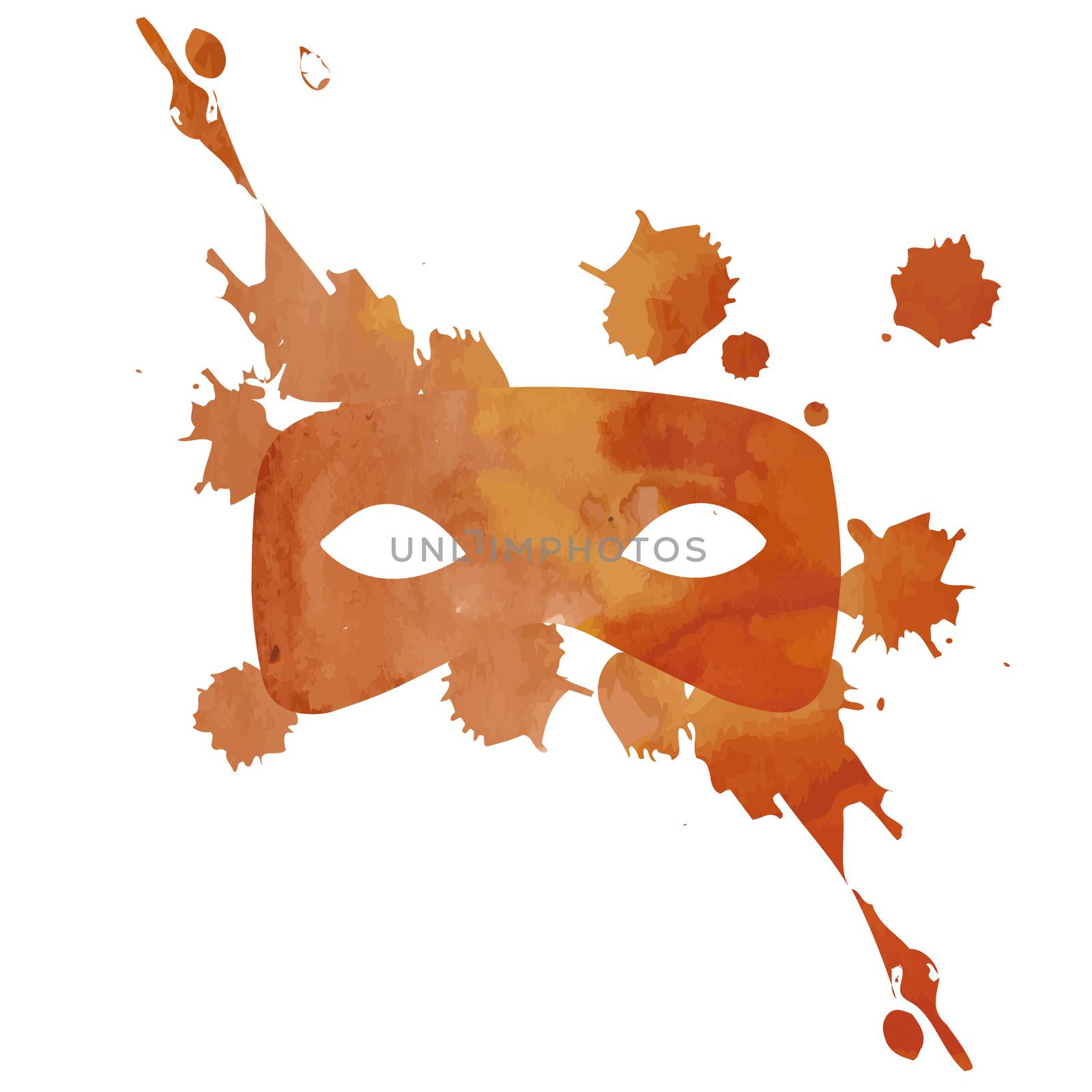Festival aquarelle mask with splash, carnaval symbol. Vector