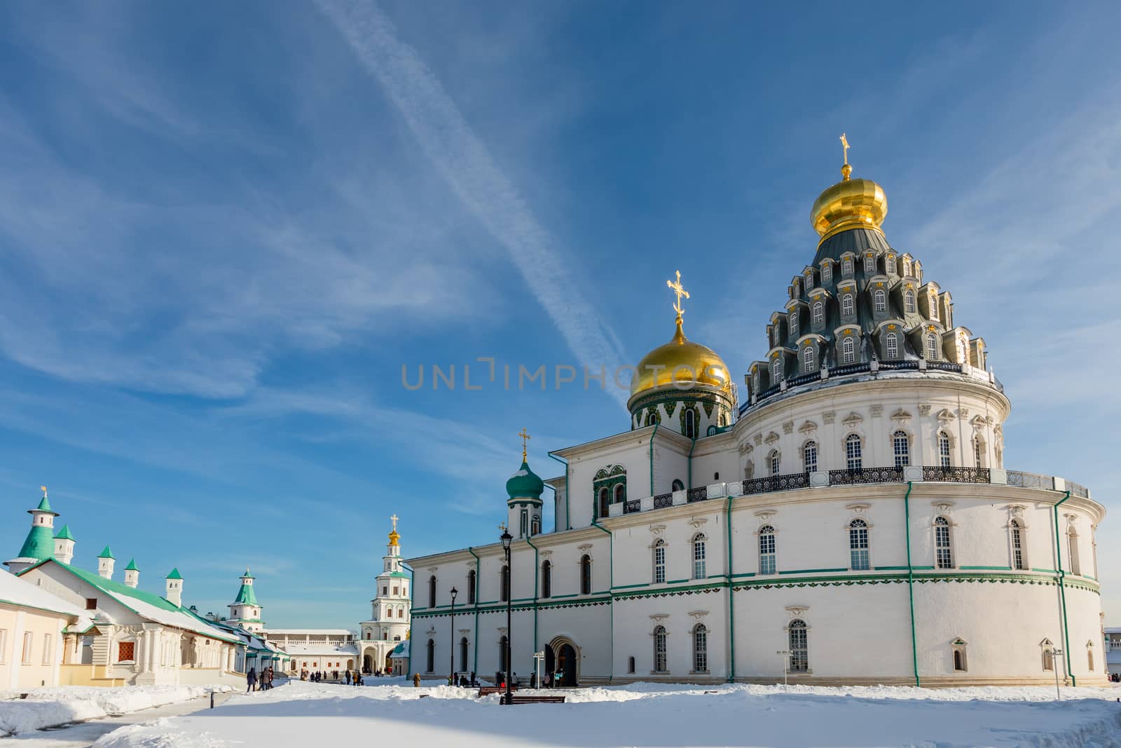 Voskresensky cathedral towers and domes with inner yard of  New Jerusalem Monastery, Istra, Moscow region