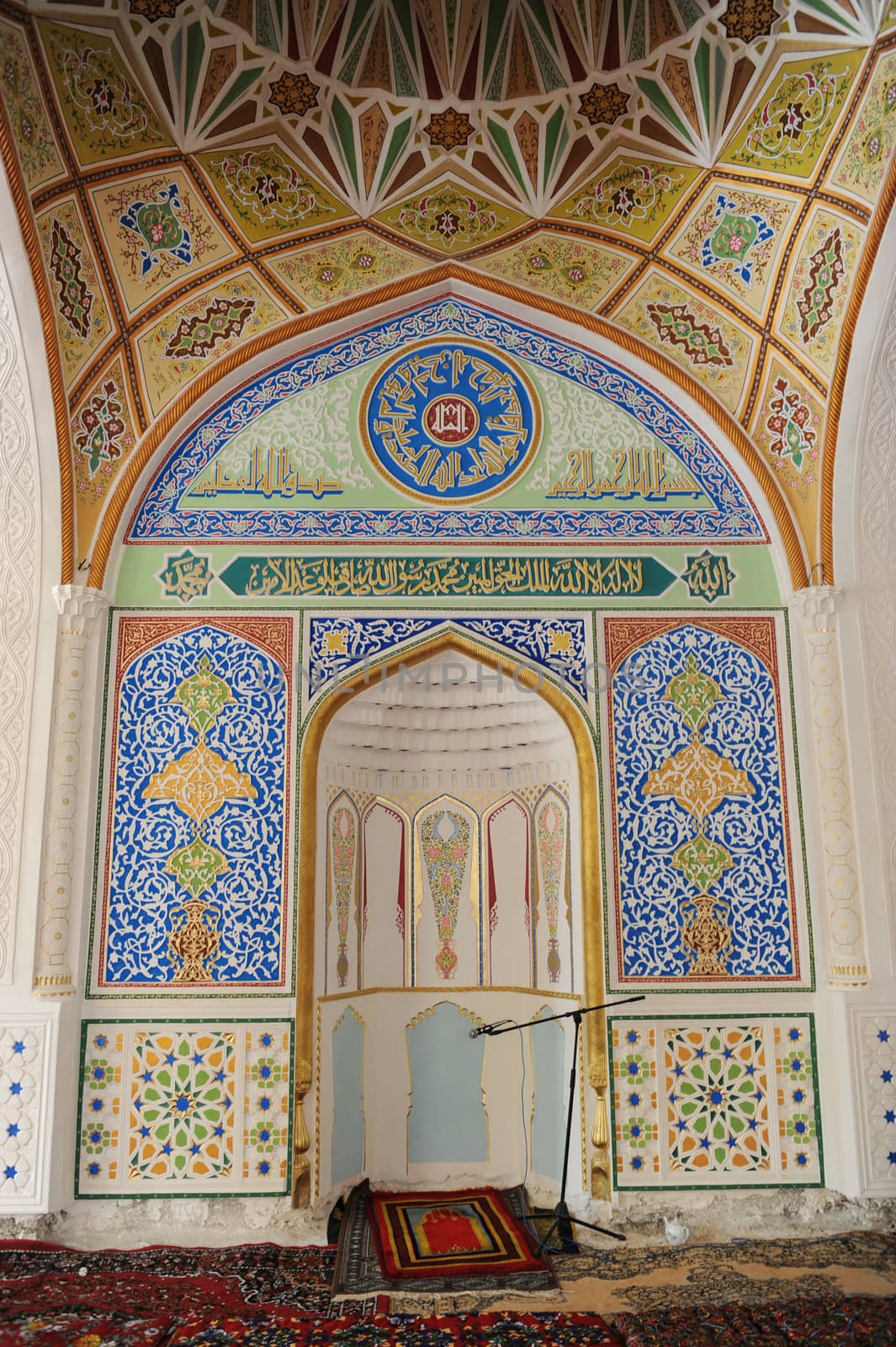 Interior mosque of the ancient Asian traditional ornament. The details of the architecture of medieval Central Asia