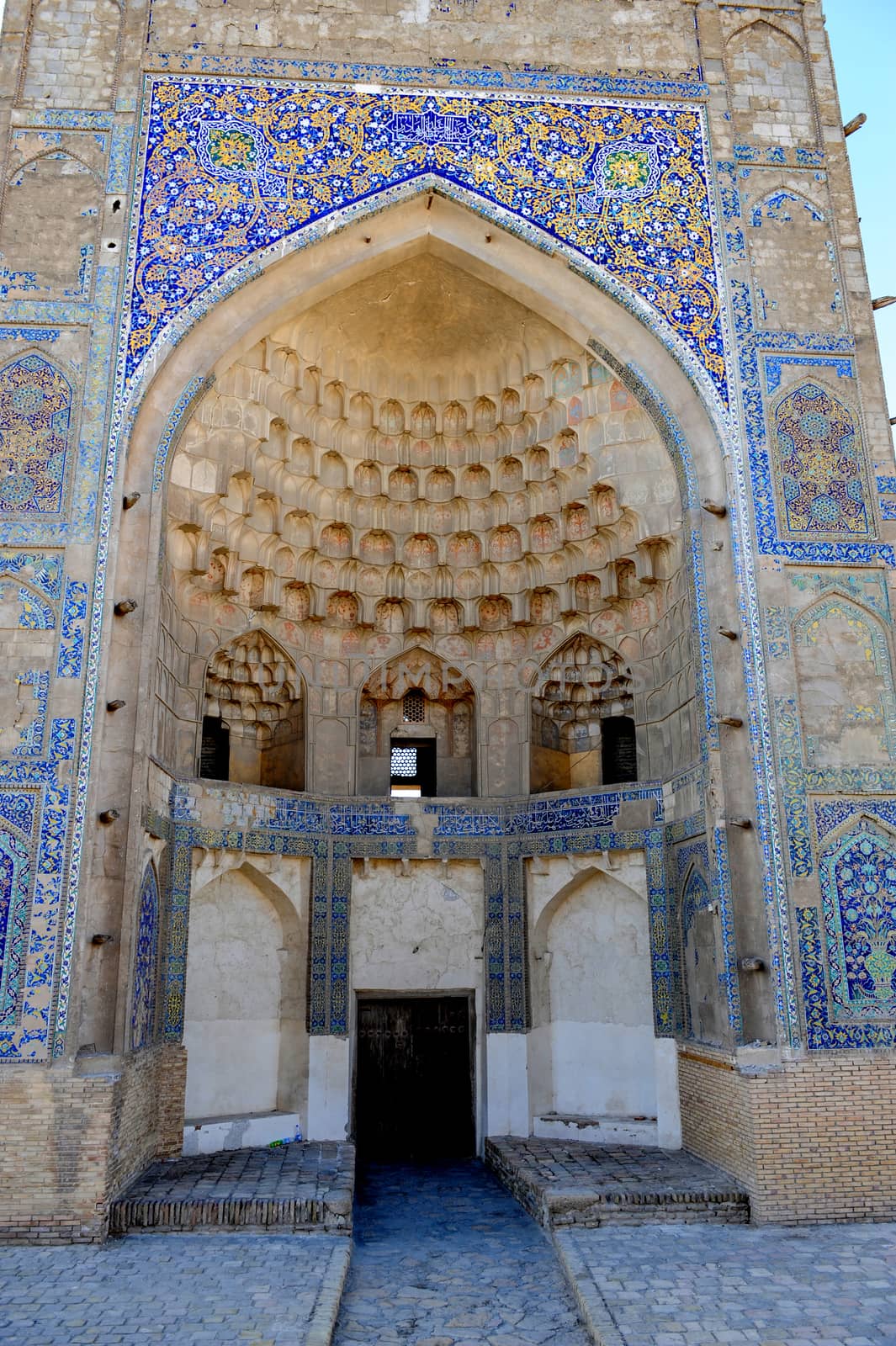 The arch and gates of the ancient Asian traditional ornament. The details of the architecture of medieval Central Asia